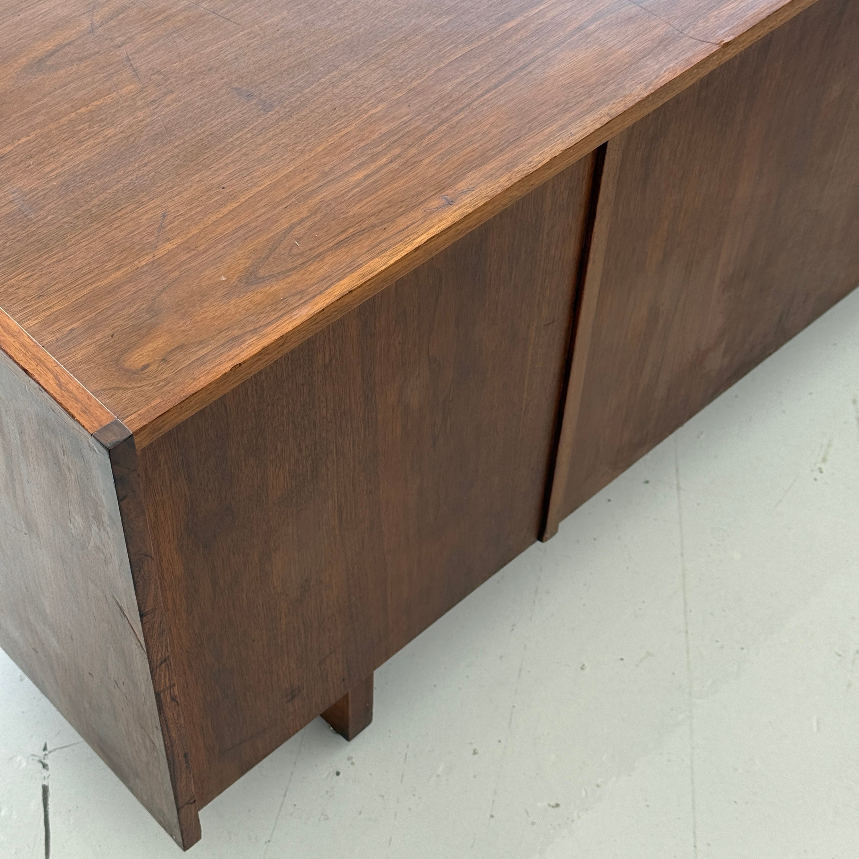 Mid Century Walnut Roll Up Credenza