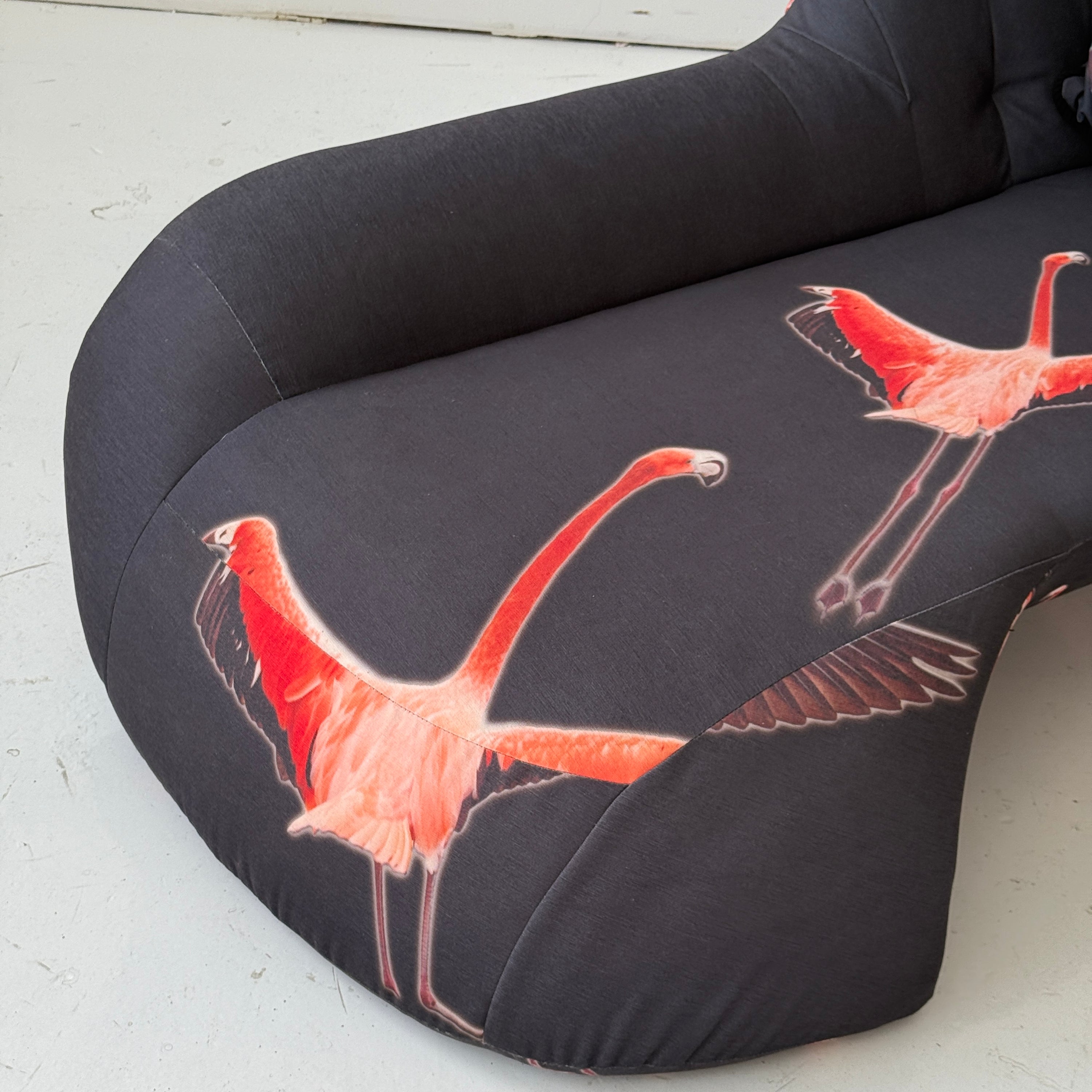 Postmodern Asymmetric Chaise in Flamingo Fabric