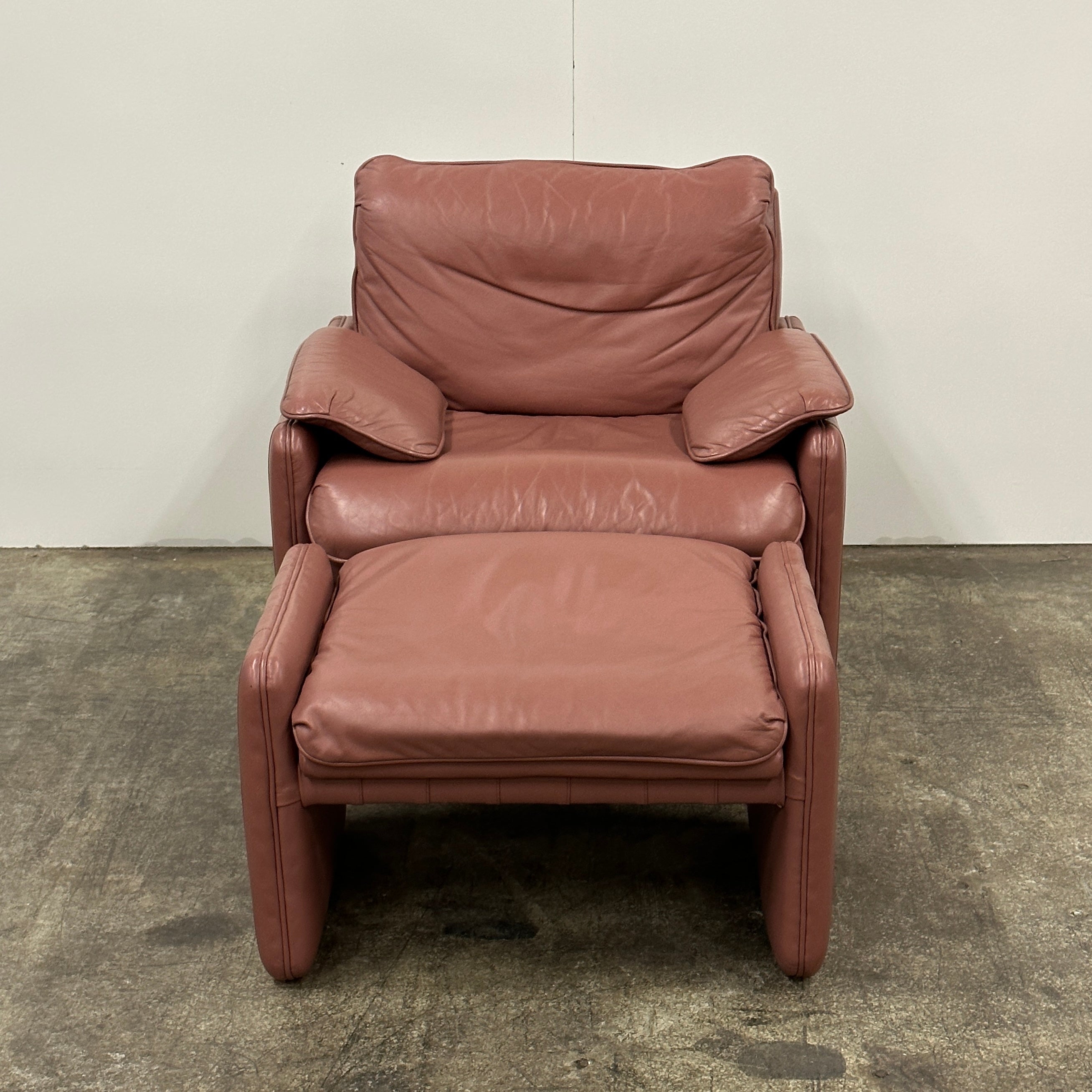 Mauve Leather Lounge Chair/Ottoman