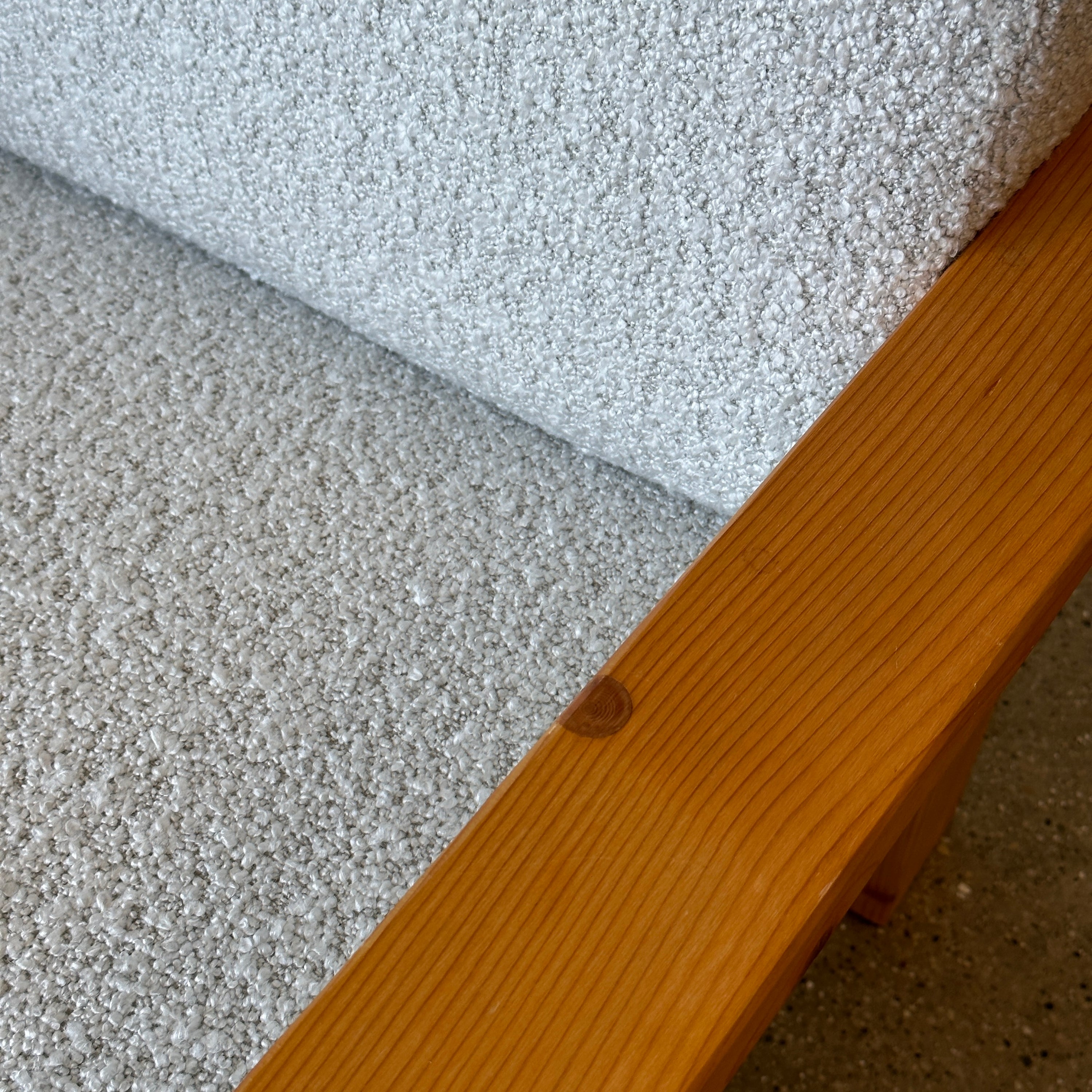 Swedish Pine Lounge Chair in Nubby Boucle