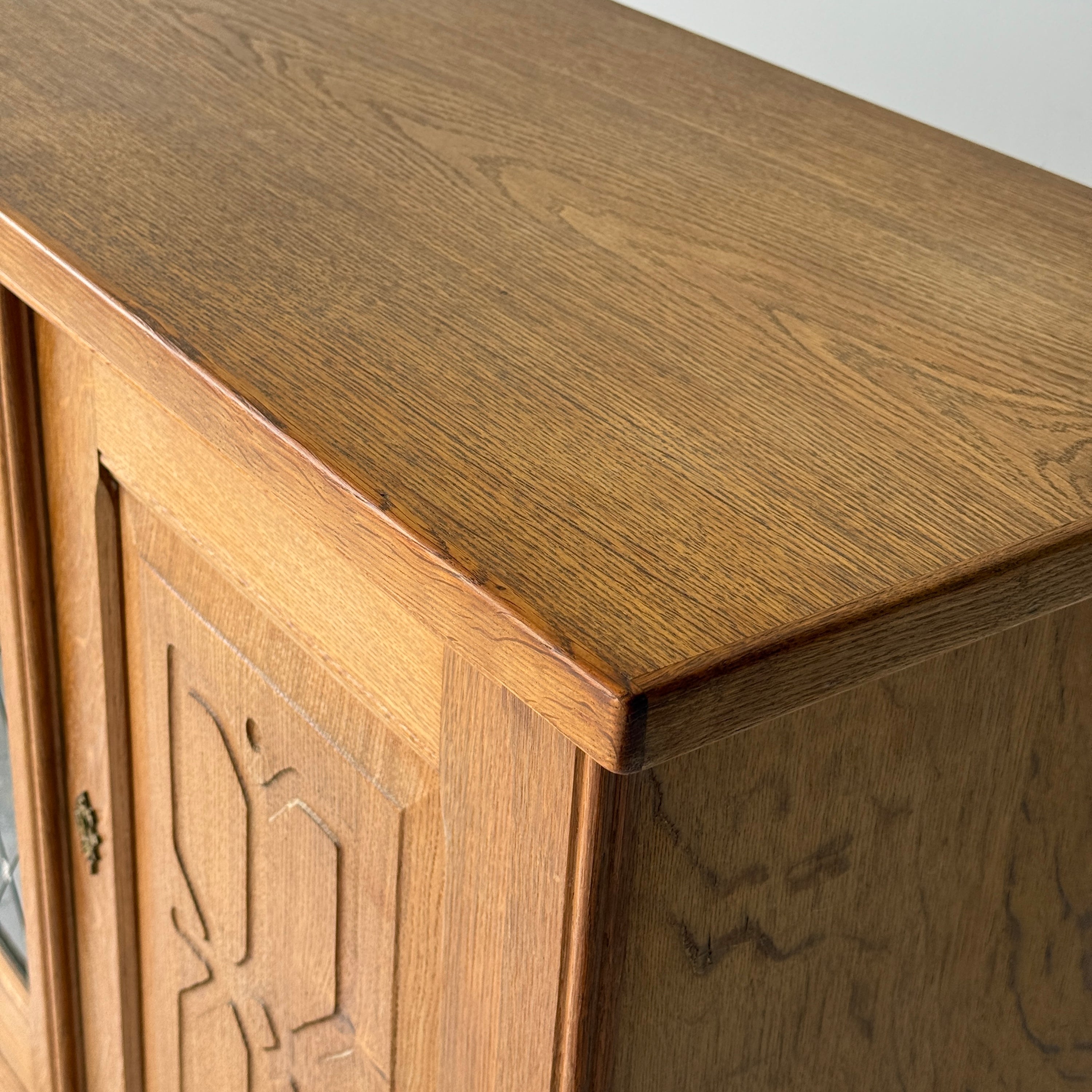 Danish Carved Oak Brutalist Wood Sideboard