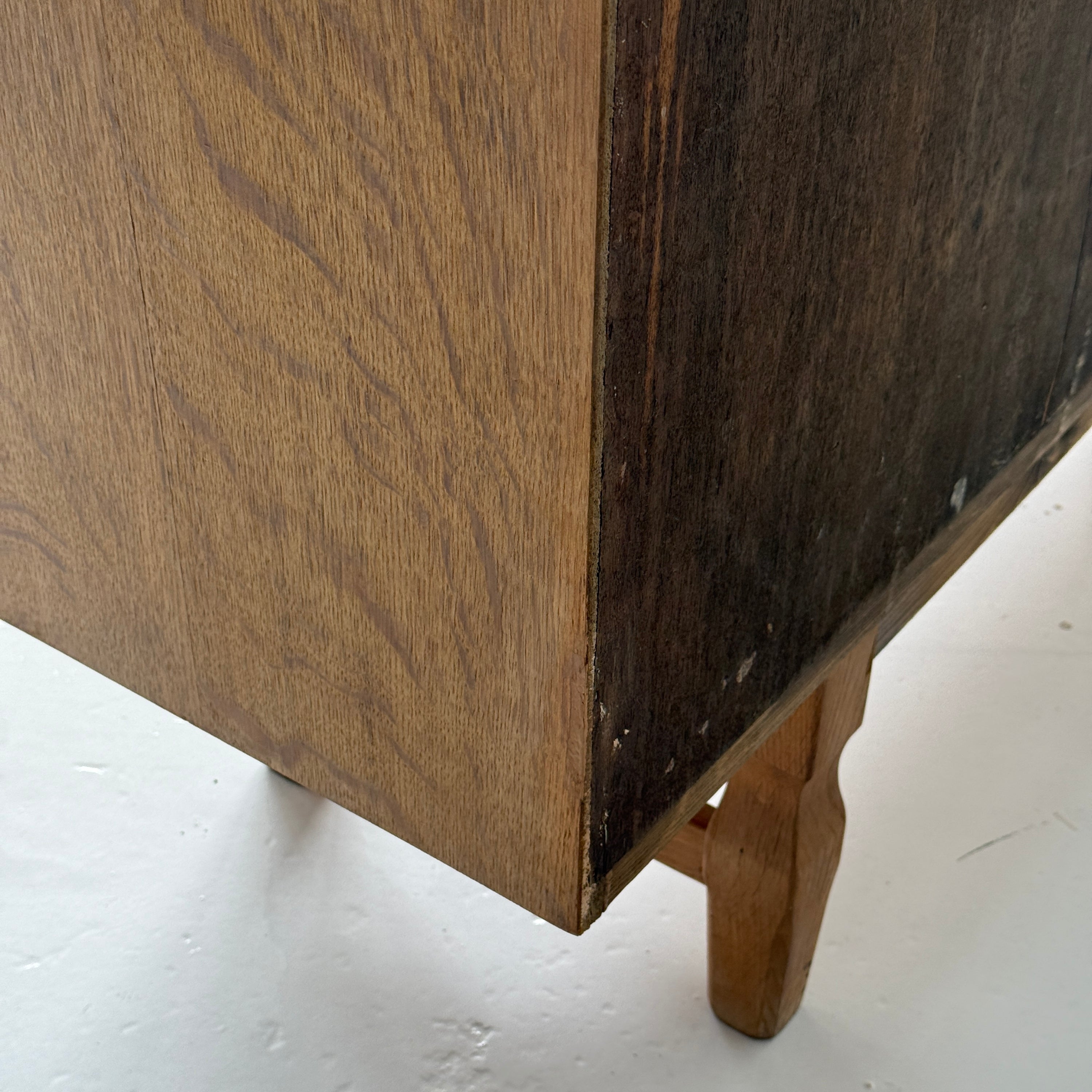 Danish Carved Oak Brutalist Wood Sideboard