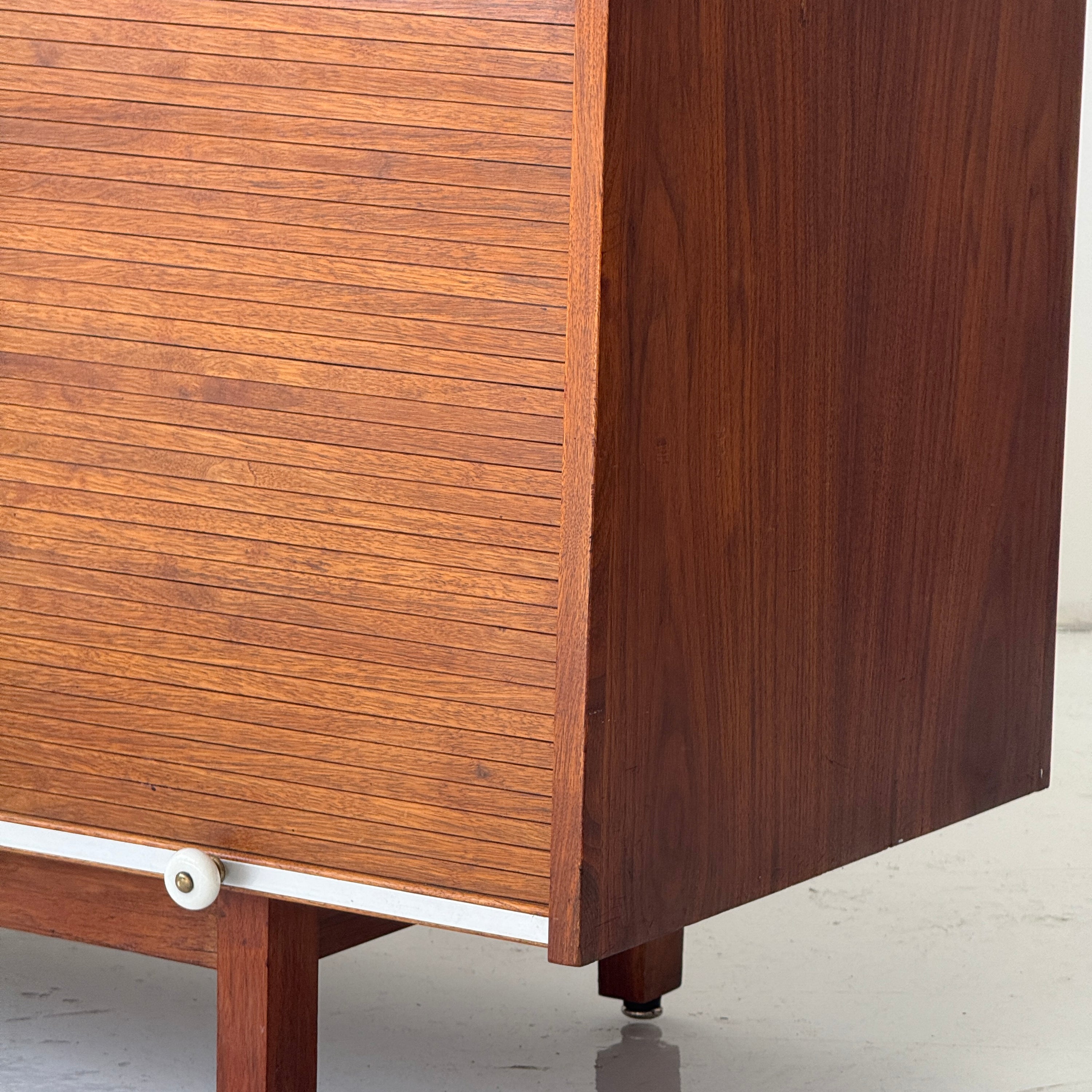 Mid Century Walnut Roll Up Credenza