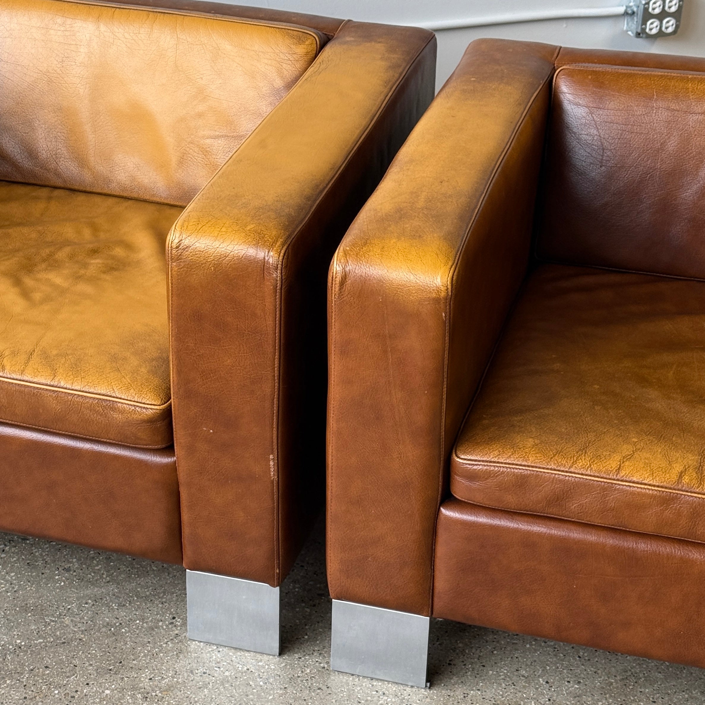French Armchairs in Original Buffalo Leather