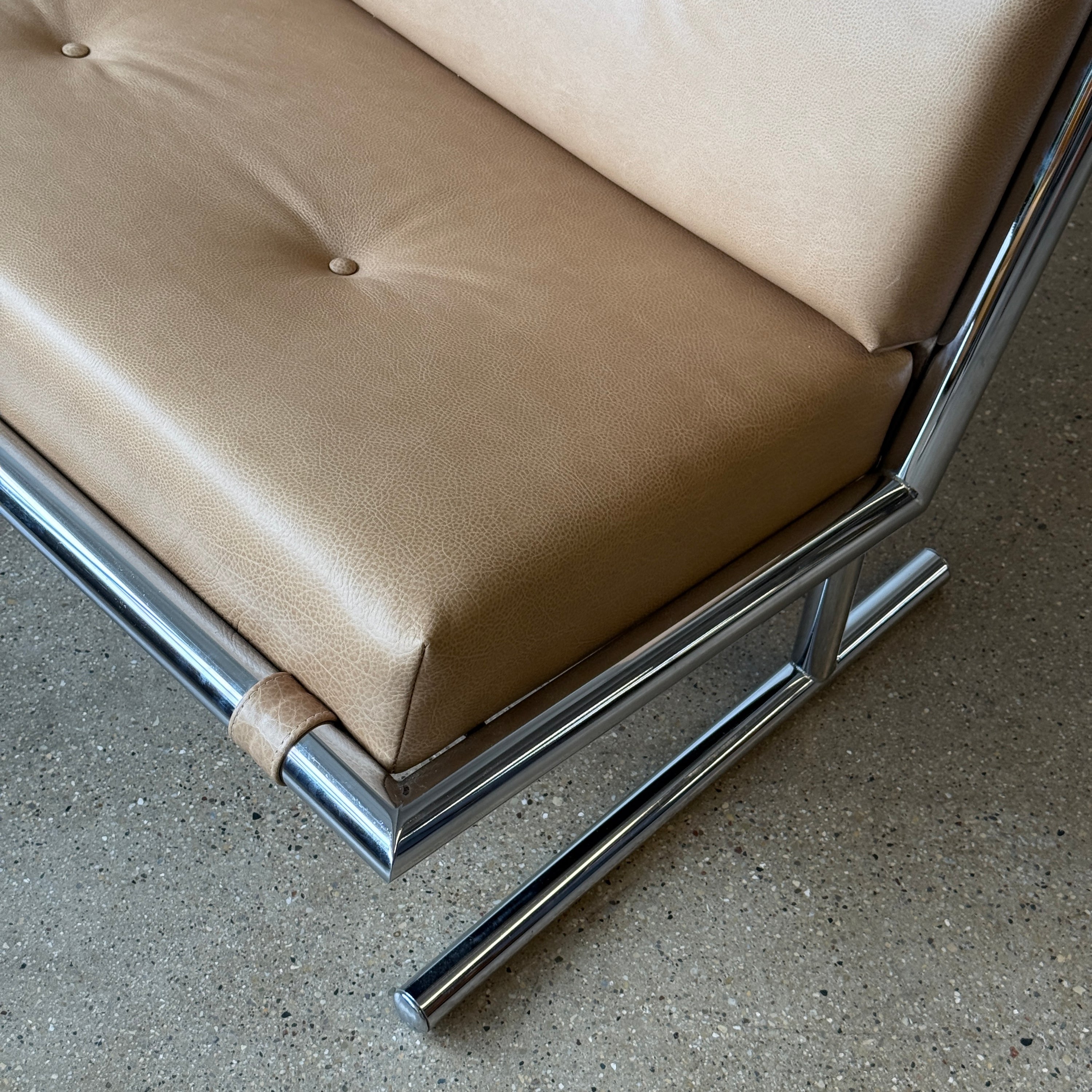 Leather/Chrome Sled Settee by Arthur Umanoff for Directional