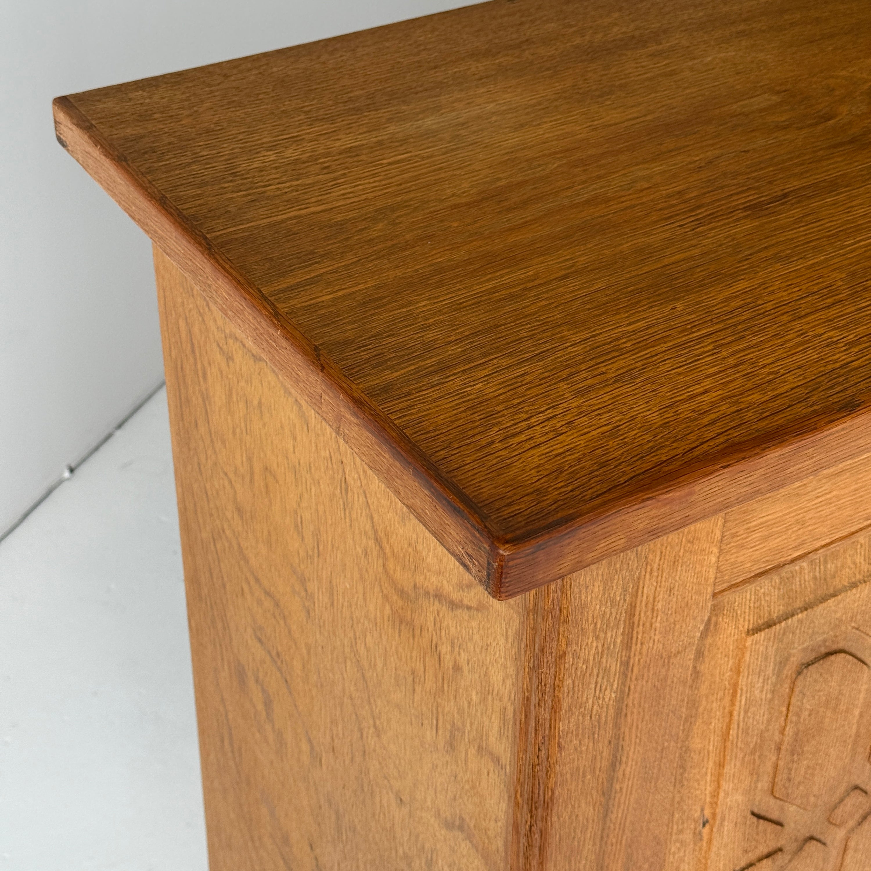Danish Carved Oak Brutalist Wood Sideboard