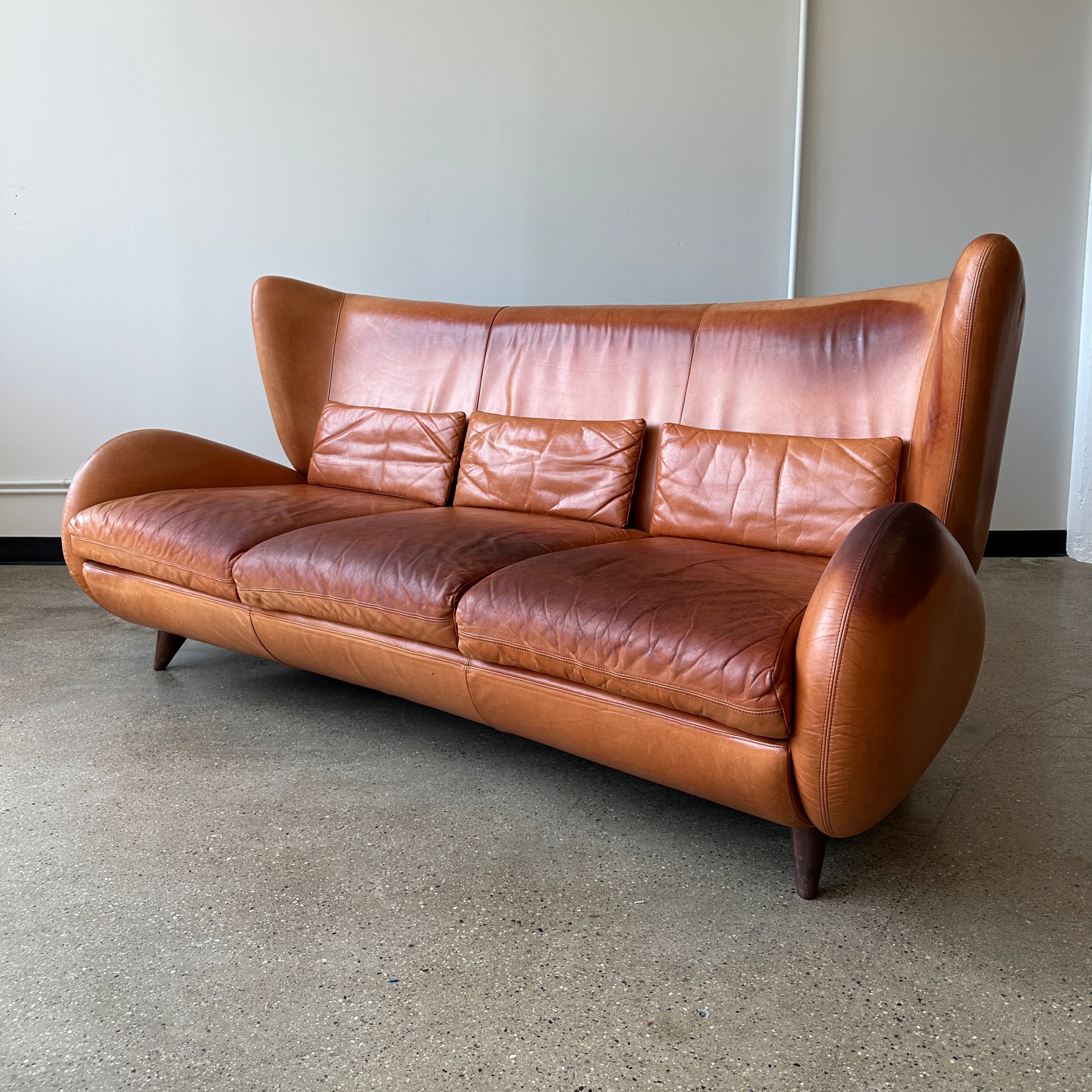 Fiftyish Wingback Leather Sofa by Vladimir Kagan for American Leather