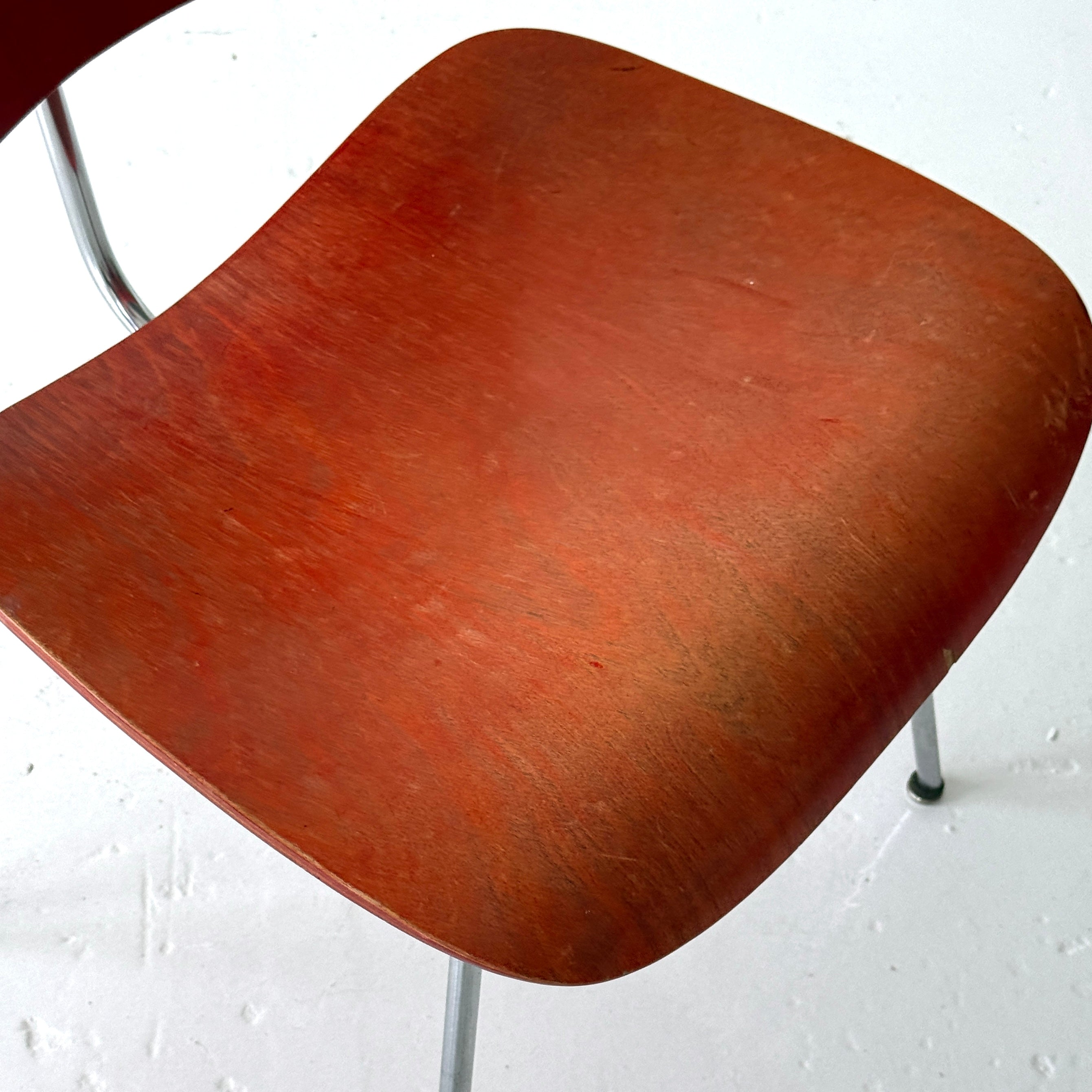 DCM Chairs by Charles + Ray Eames for Herman Miller in Red Aniline Dye