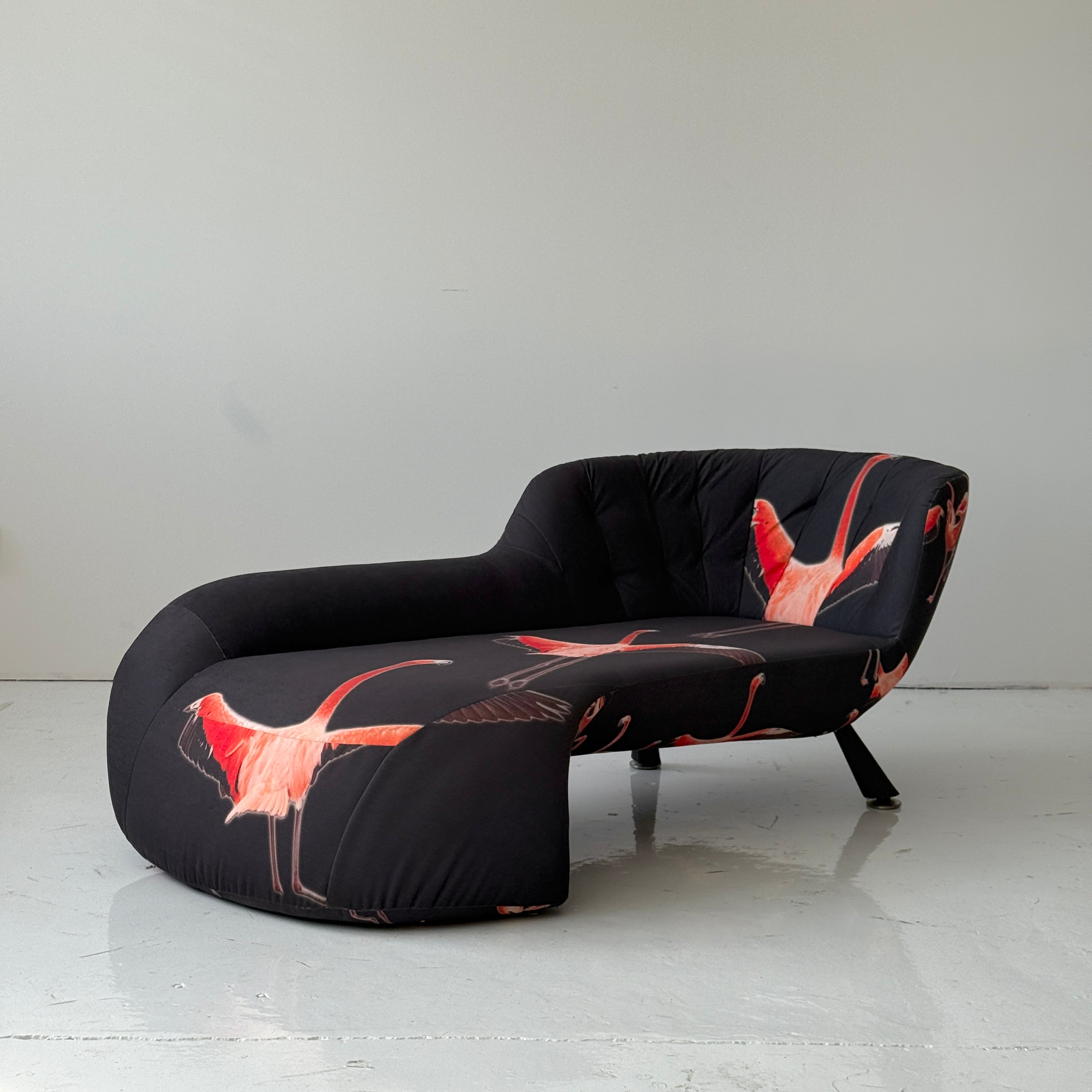 Postmodern Asymmetric Chaise in Flamingo Fabric
