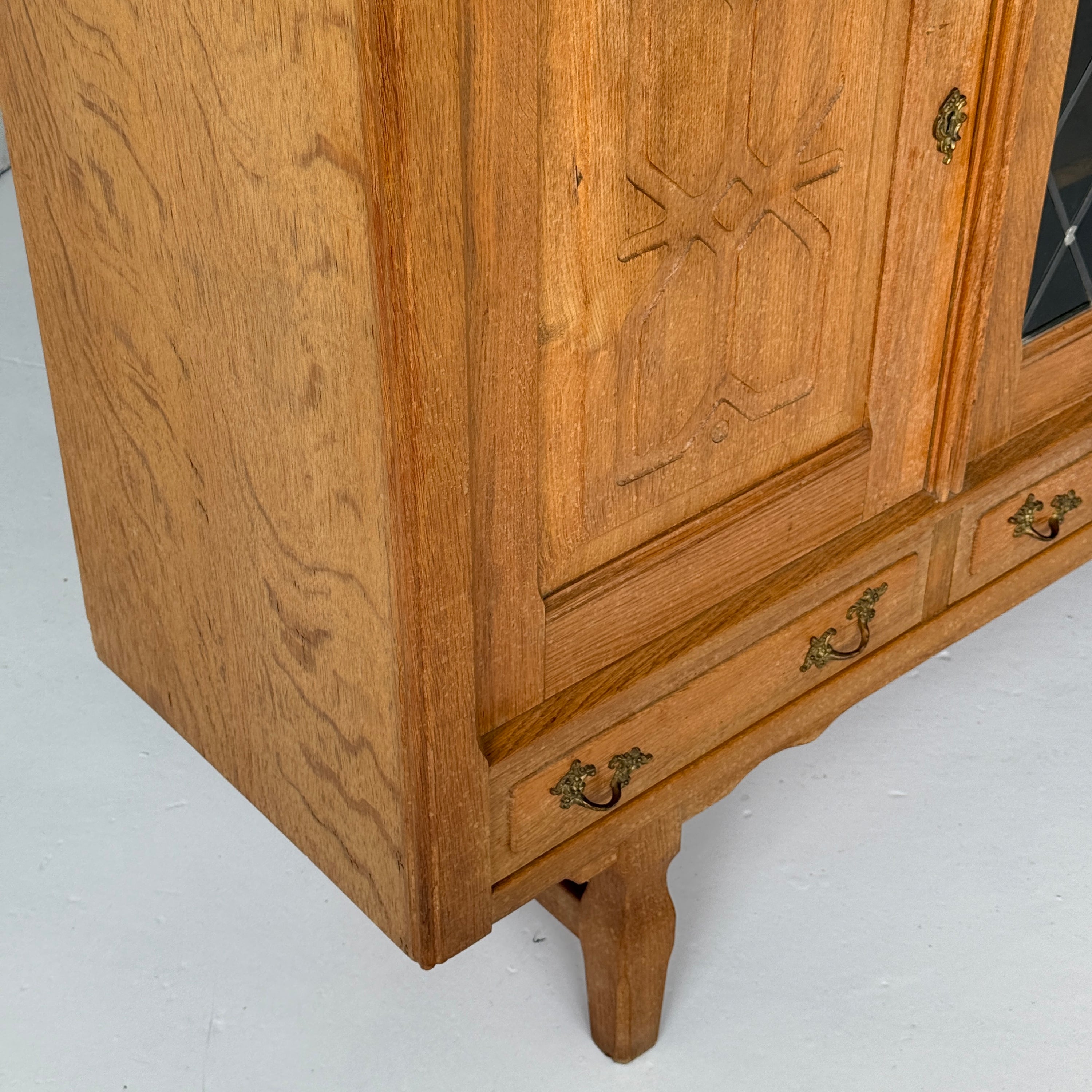 Danish Carved Oak Brutalist Wood Sideboard