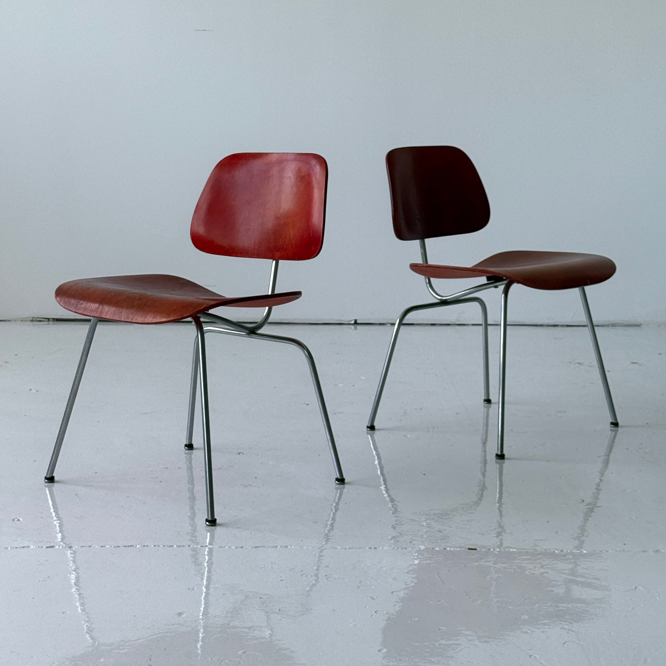 DCM Chairs by Charles + Ray Eames for Herman Miller in Red Aniline Dye