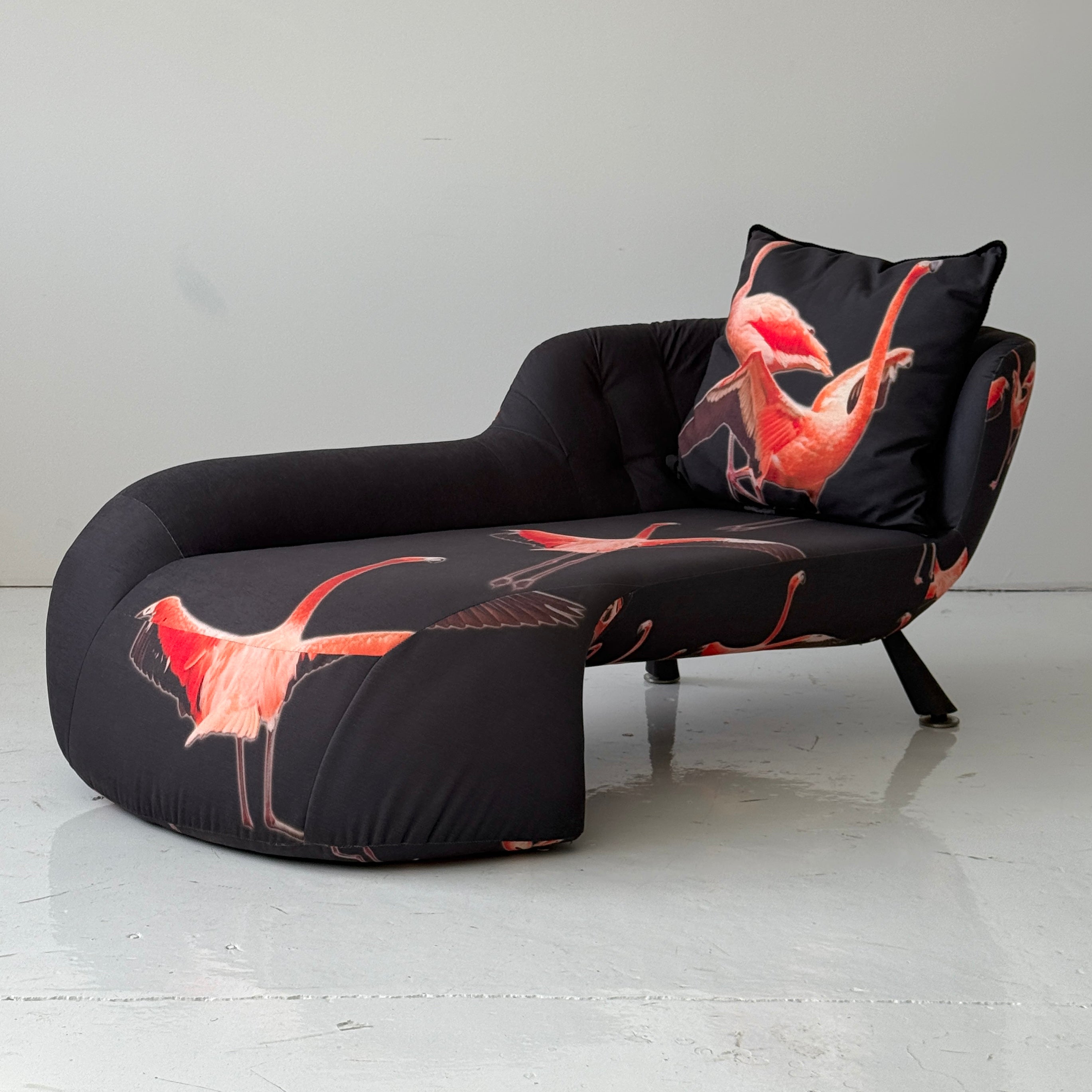 Postmodern Asymmetric Chaise in Flamingo Fabric