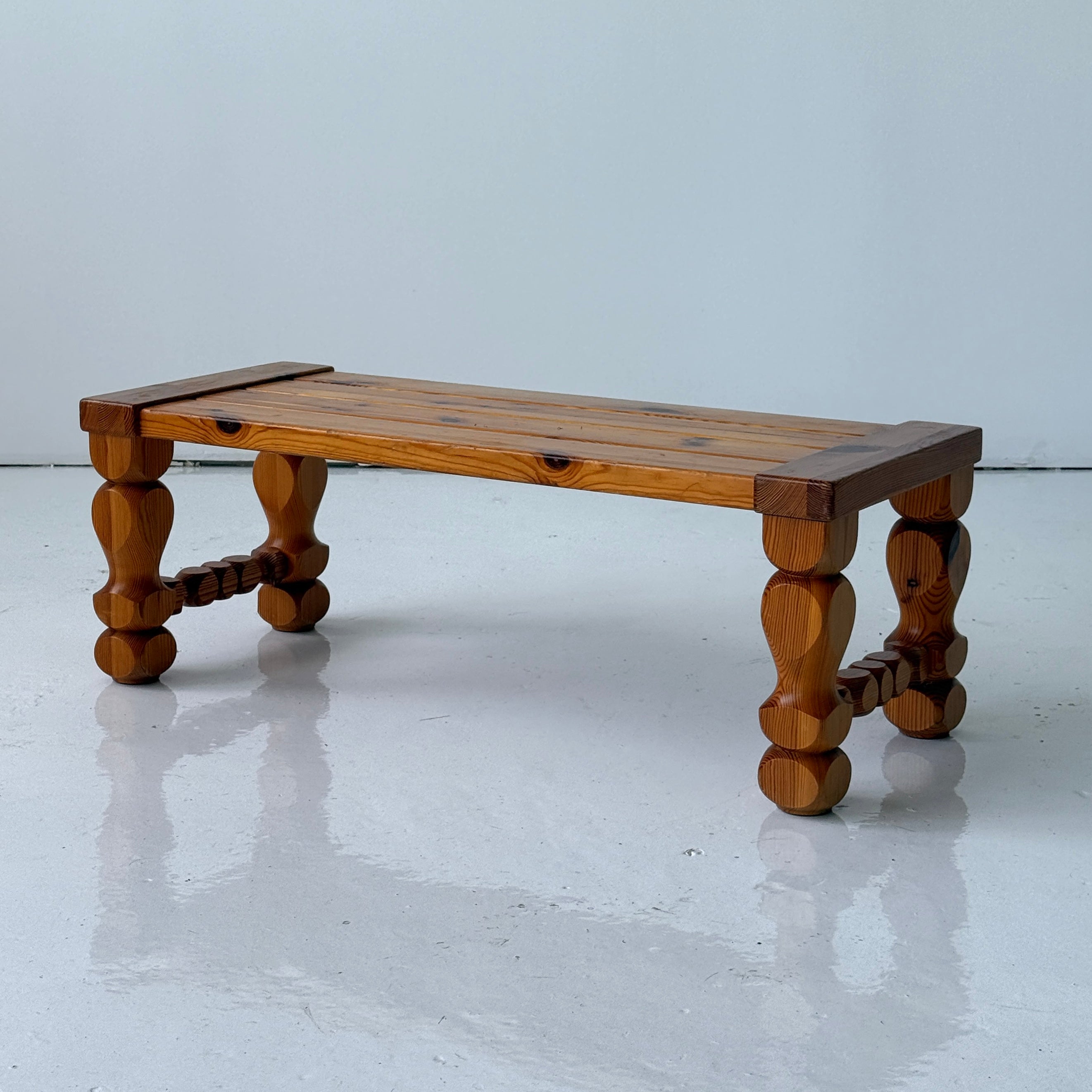 Brutalist Carved Pine Table/Bench by Glas Master Markaryd