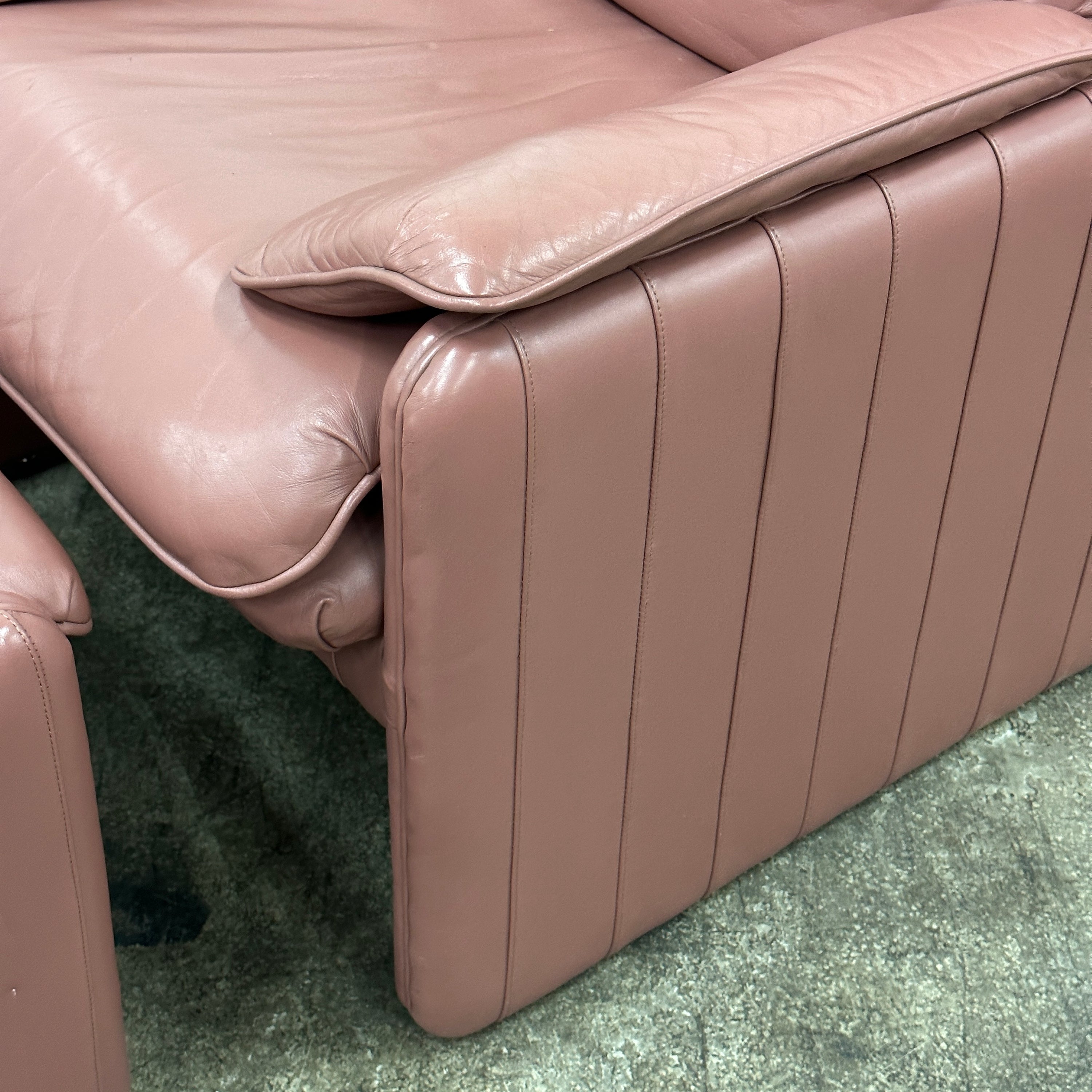 Mauve Leather Lounge Chair/Ottoman