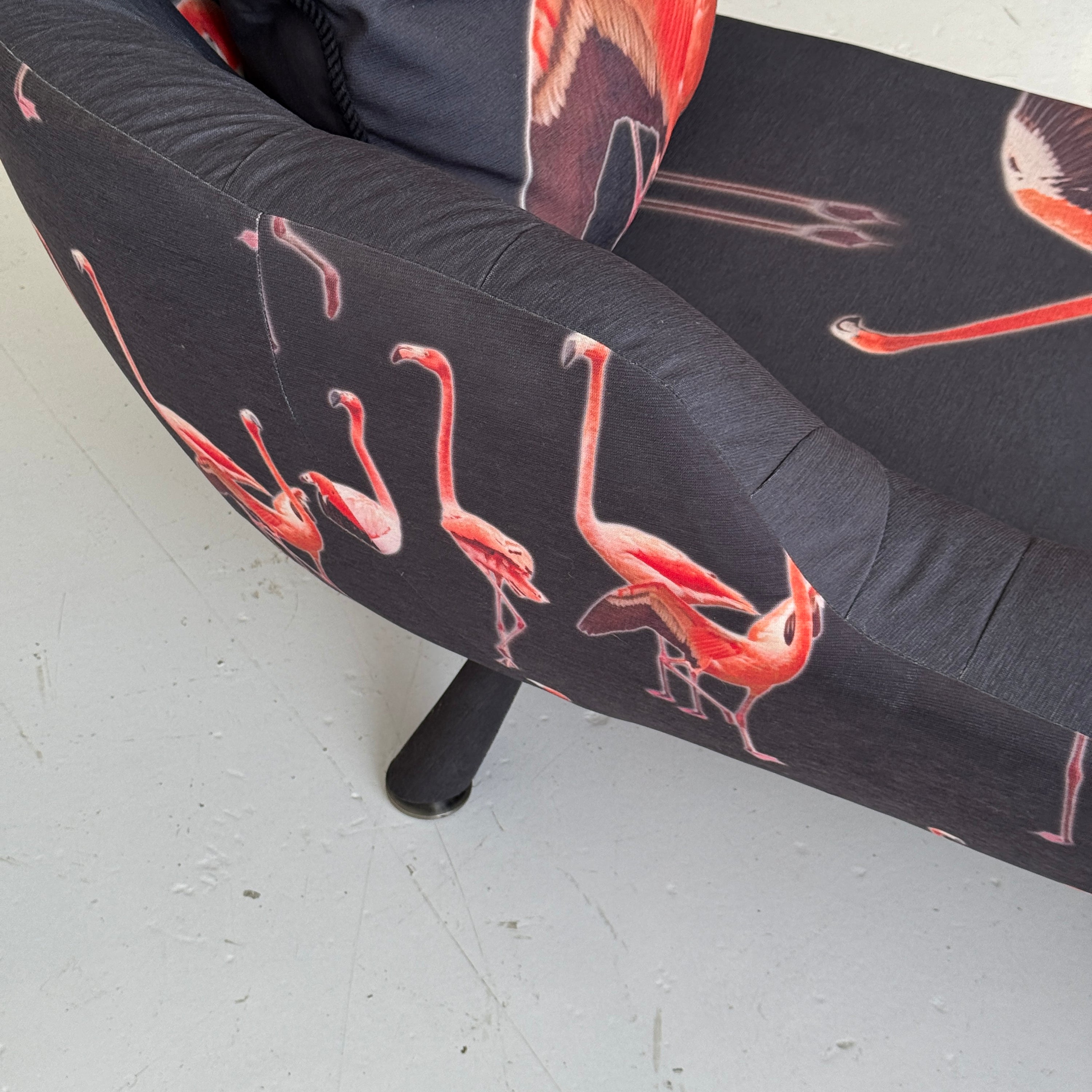 Postmodern Asymmetric Chaise in Flamingo Fabric