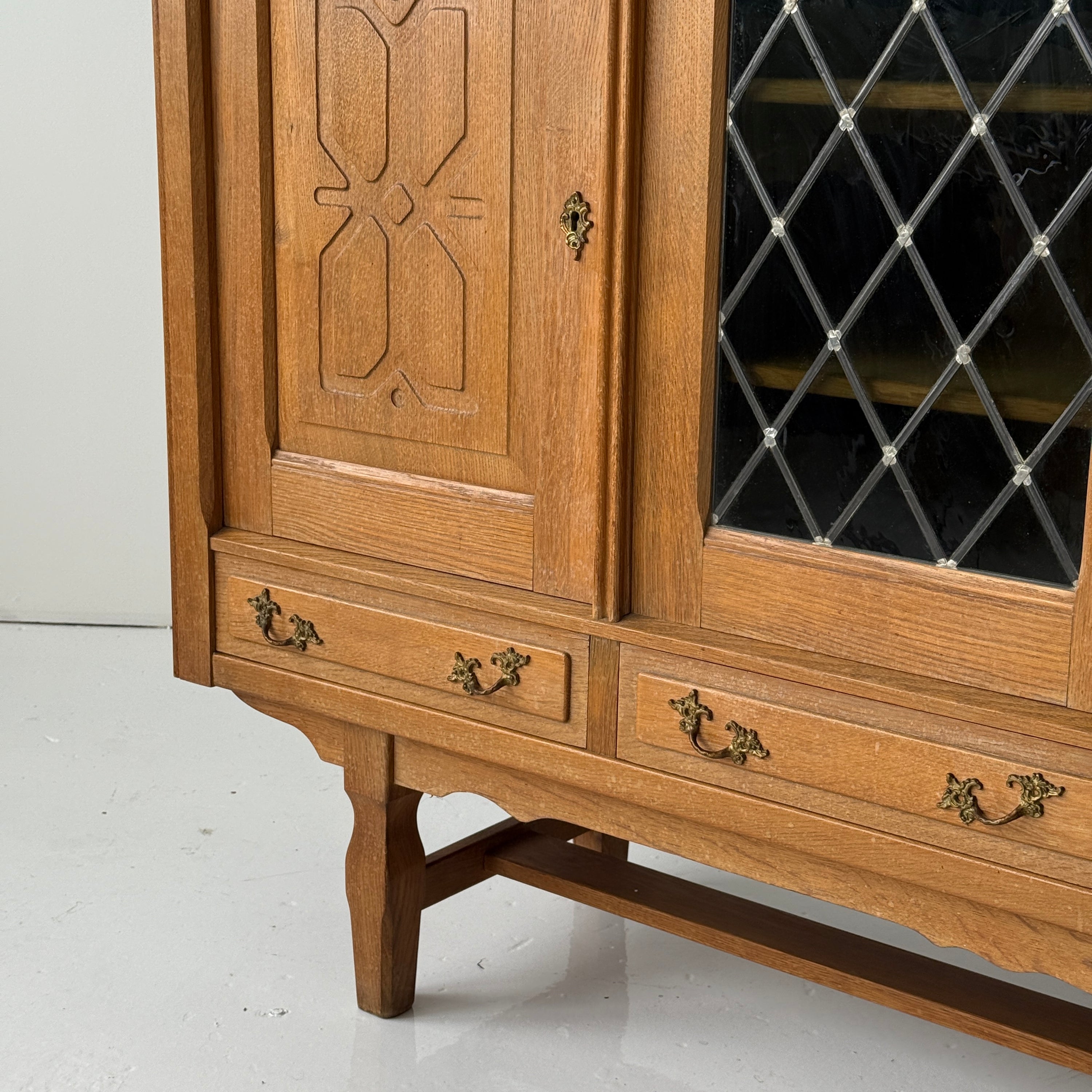 Danish Carved Oak Brutalist Wood Sideboard