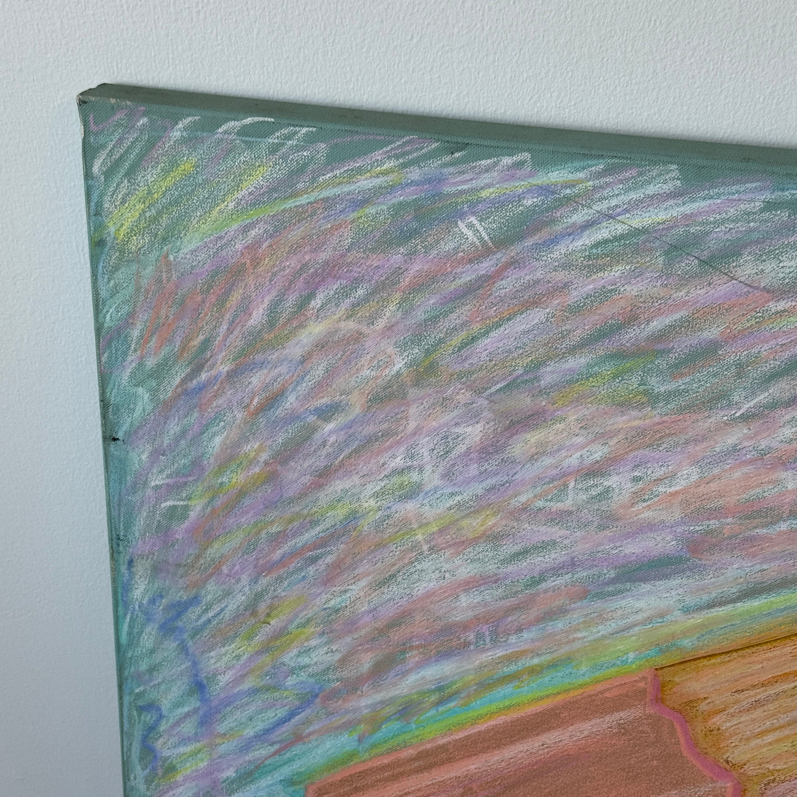 Unsigned Abstract Acrylic Pastel Painting on Canvas