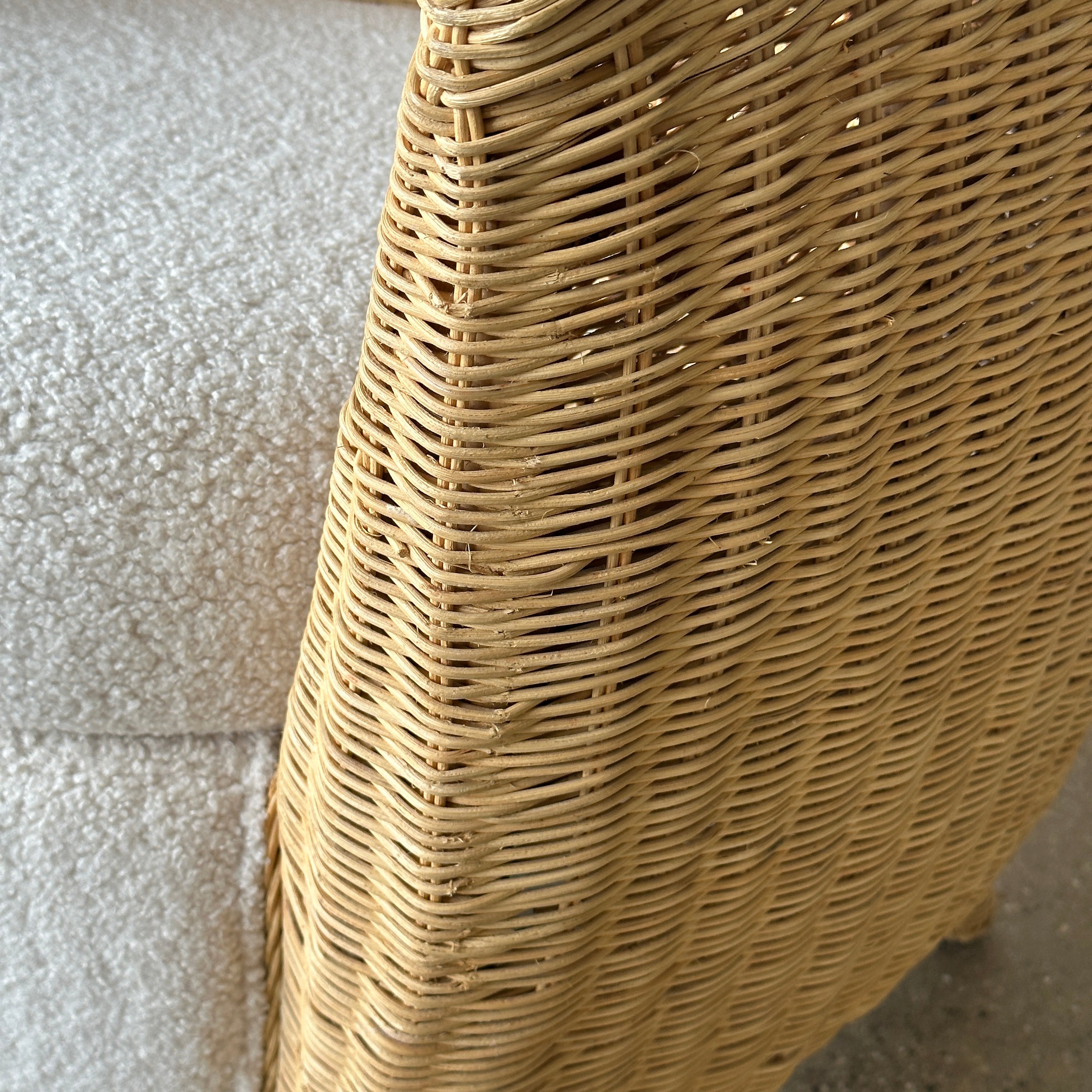 Sculptural Wicker Tub Chairs in Boucle
