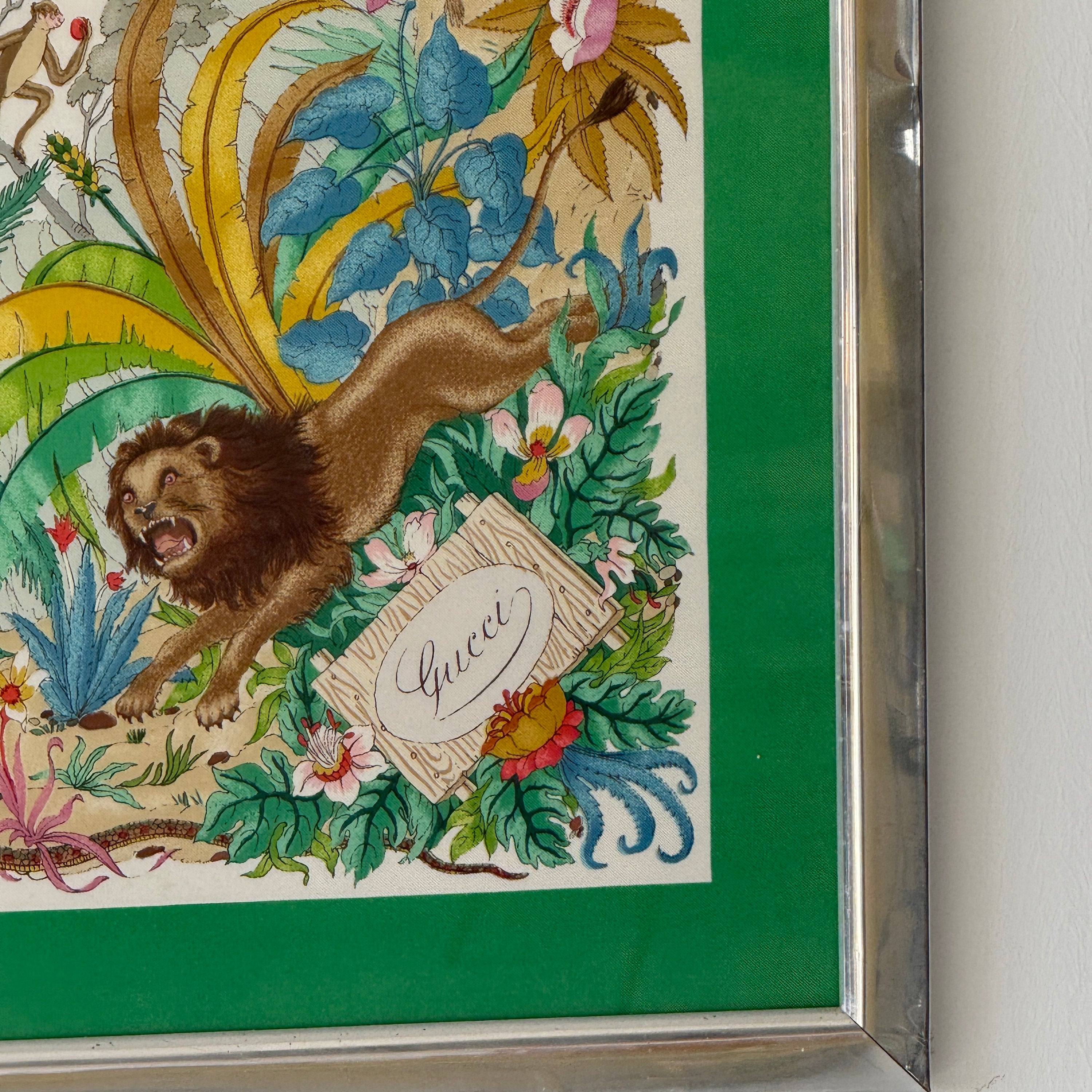 Framed Silk Animal Print Scarf by Gucci