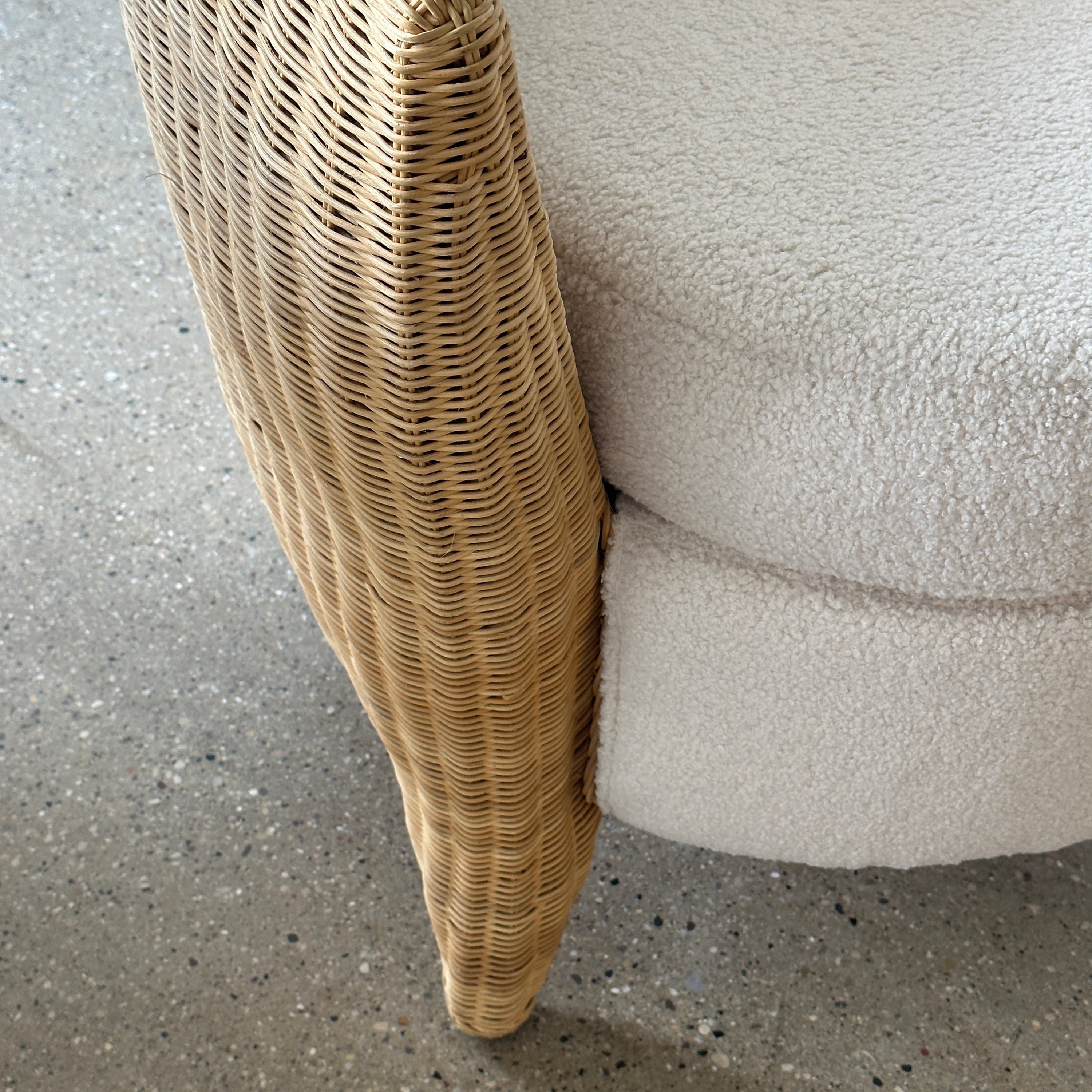 Sculptural Wicker Tub Chairs in Boucle