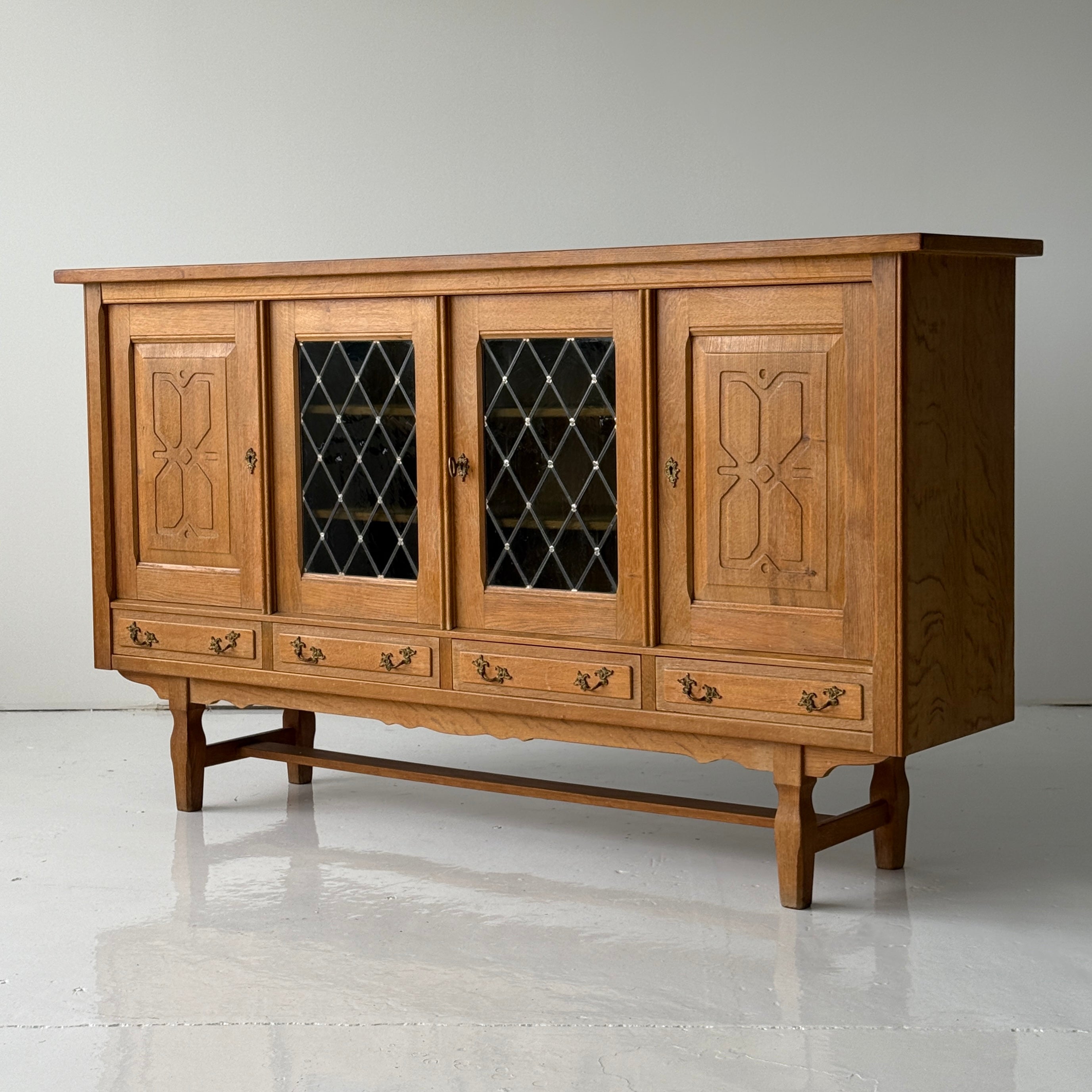 Danish Carved Oak Brutalist Wood Sideboard