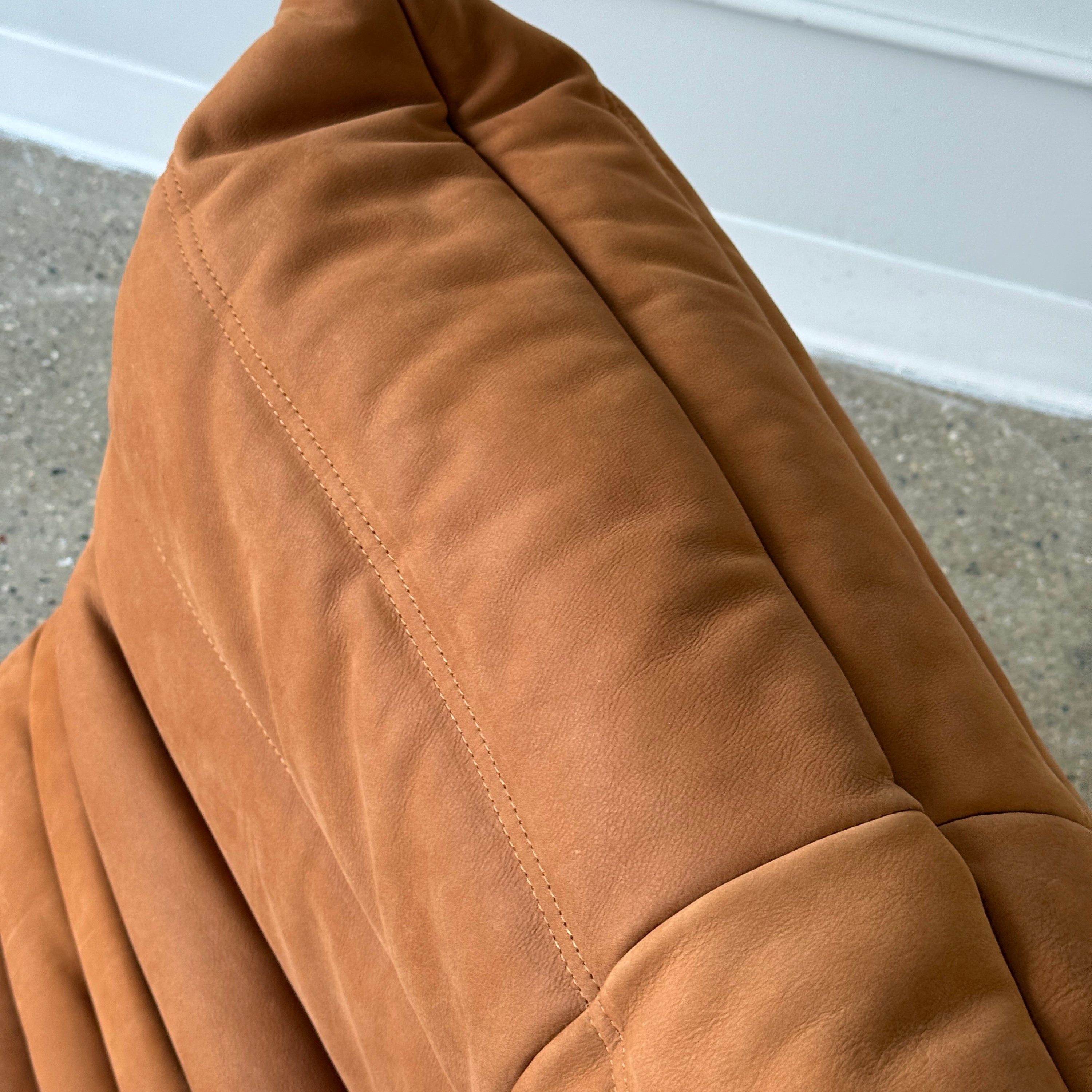 Togo Lounge Chair + Ottoman by Michel Ducaroy for Ligne Roset in Brown Leather