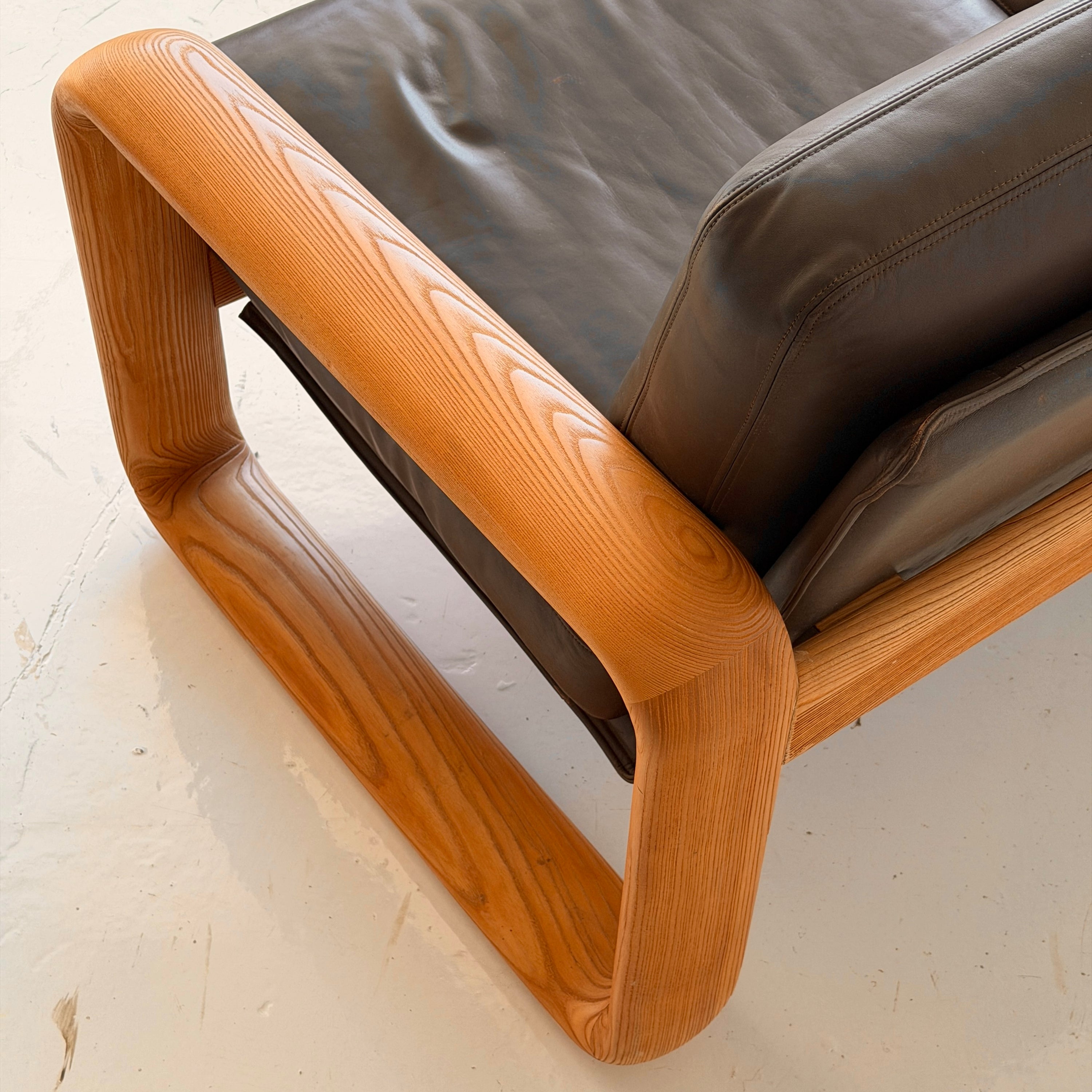 Leather + Oak Hombre Sofa by Burkhard Vogetherr for Rosenthal