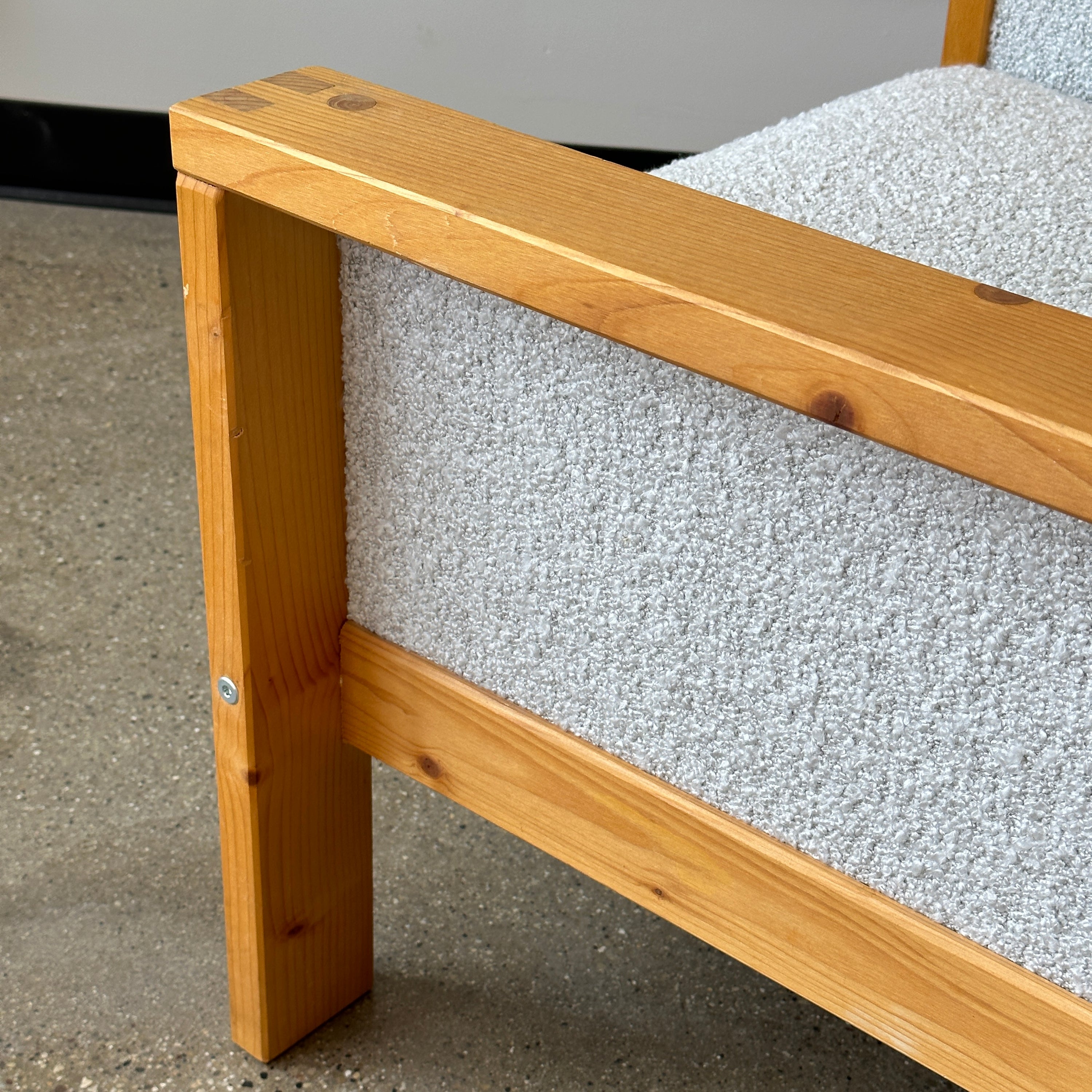 Swedish Pine Lounge Chair in Nubby Boucle