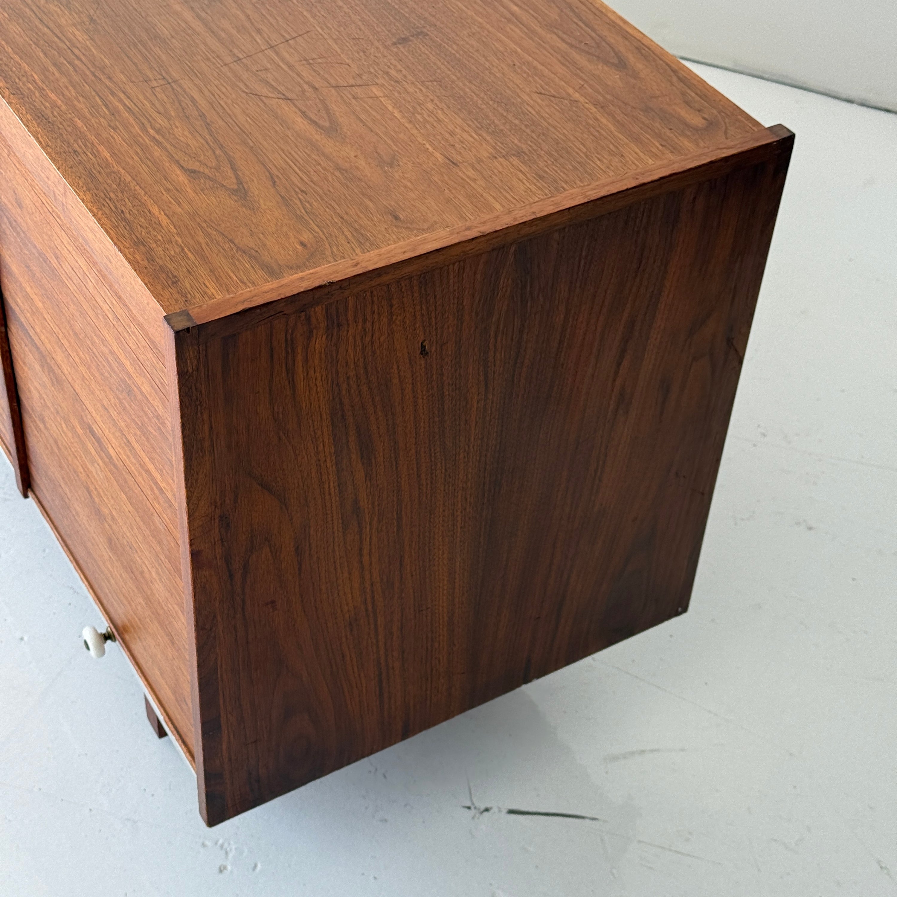 Mid Century Walnut Roll Up Credenza