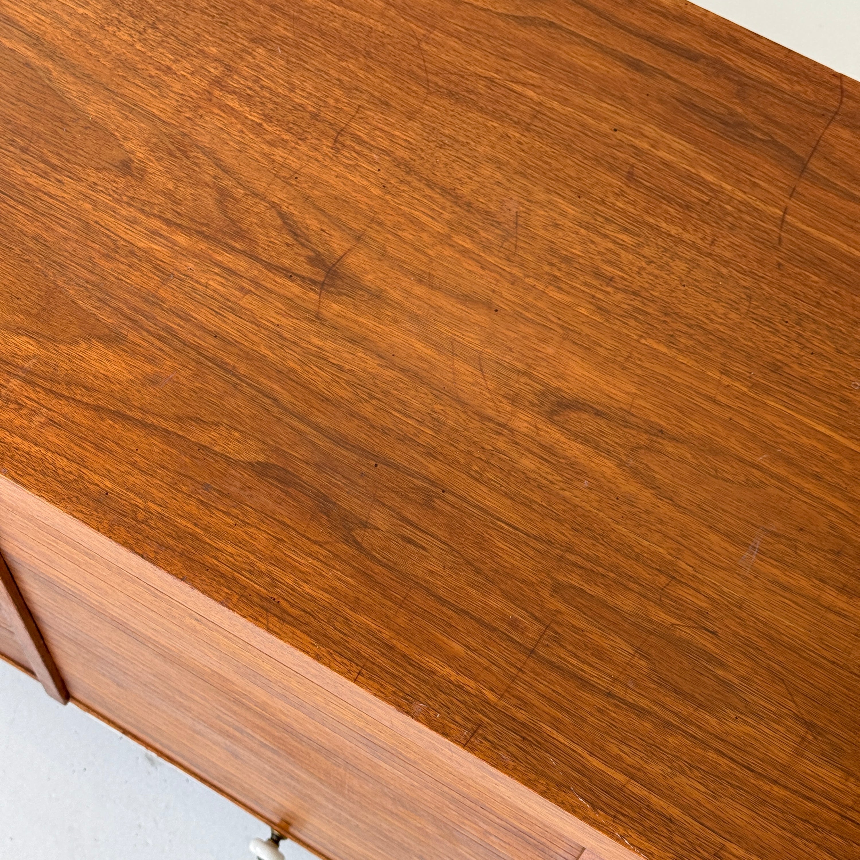 Mid Century Walnut Roll Up Credenza