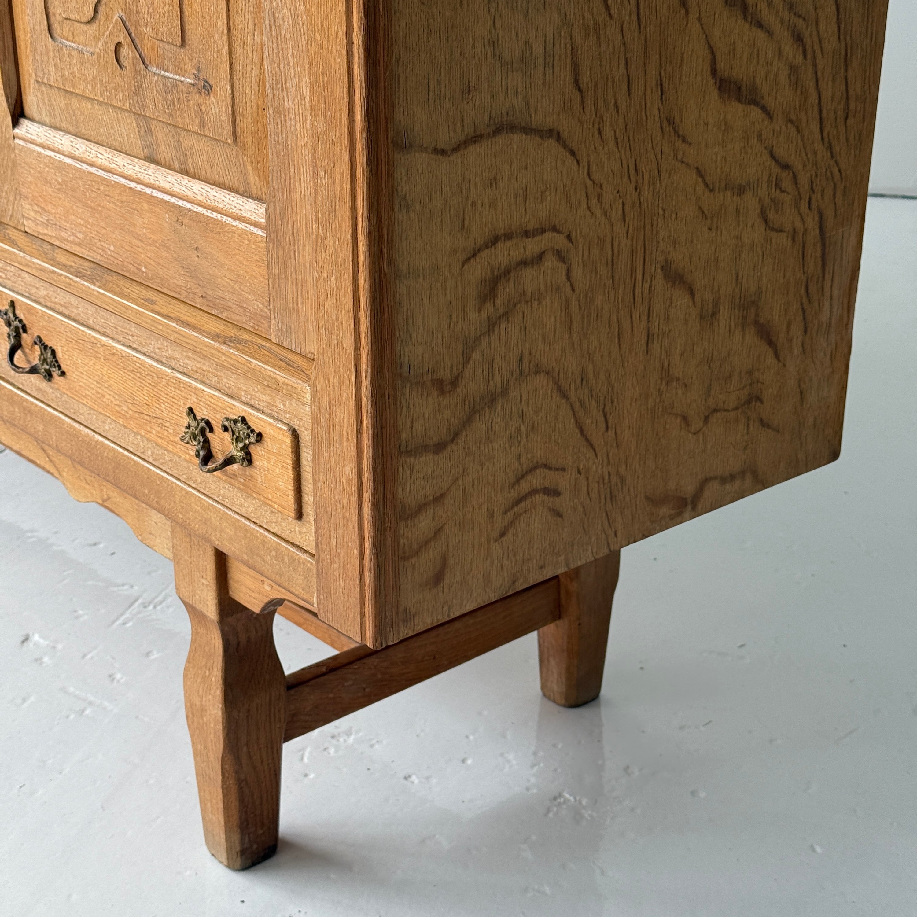 Danish Carved Oak Brutalist Wood Sideboard