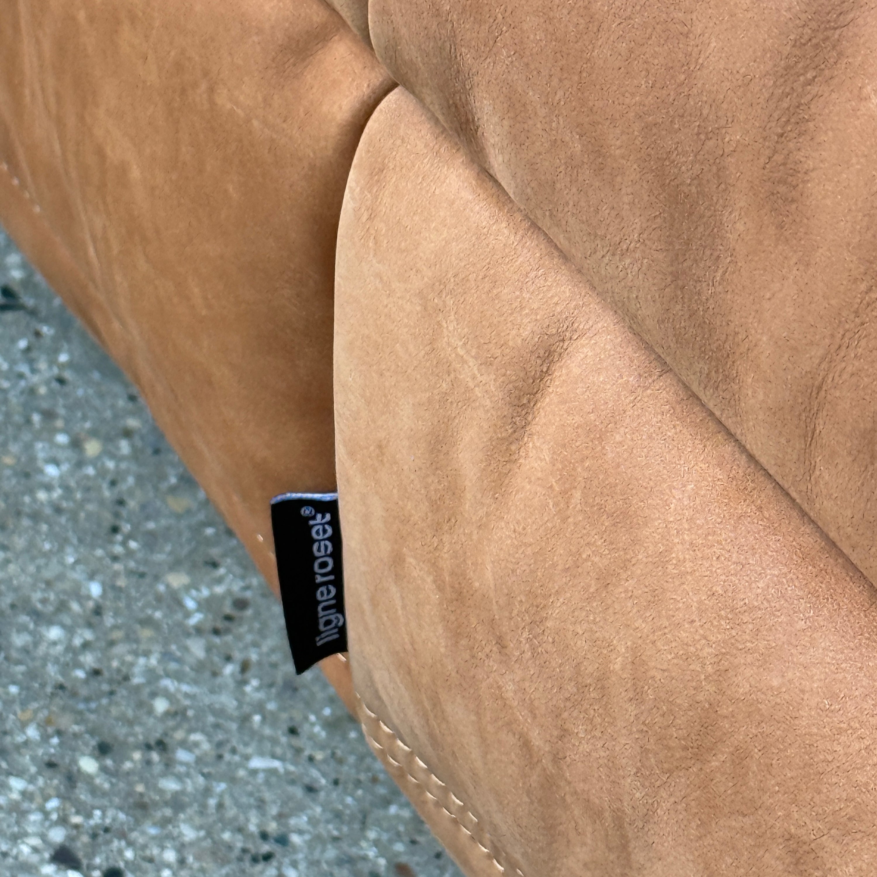 Togo Lounge Chair + Ottoman by Michel Ducaroy for Ligne Roset in Brown Leather