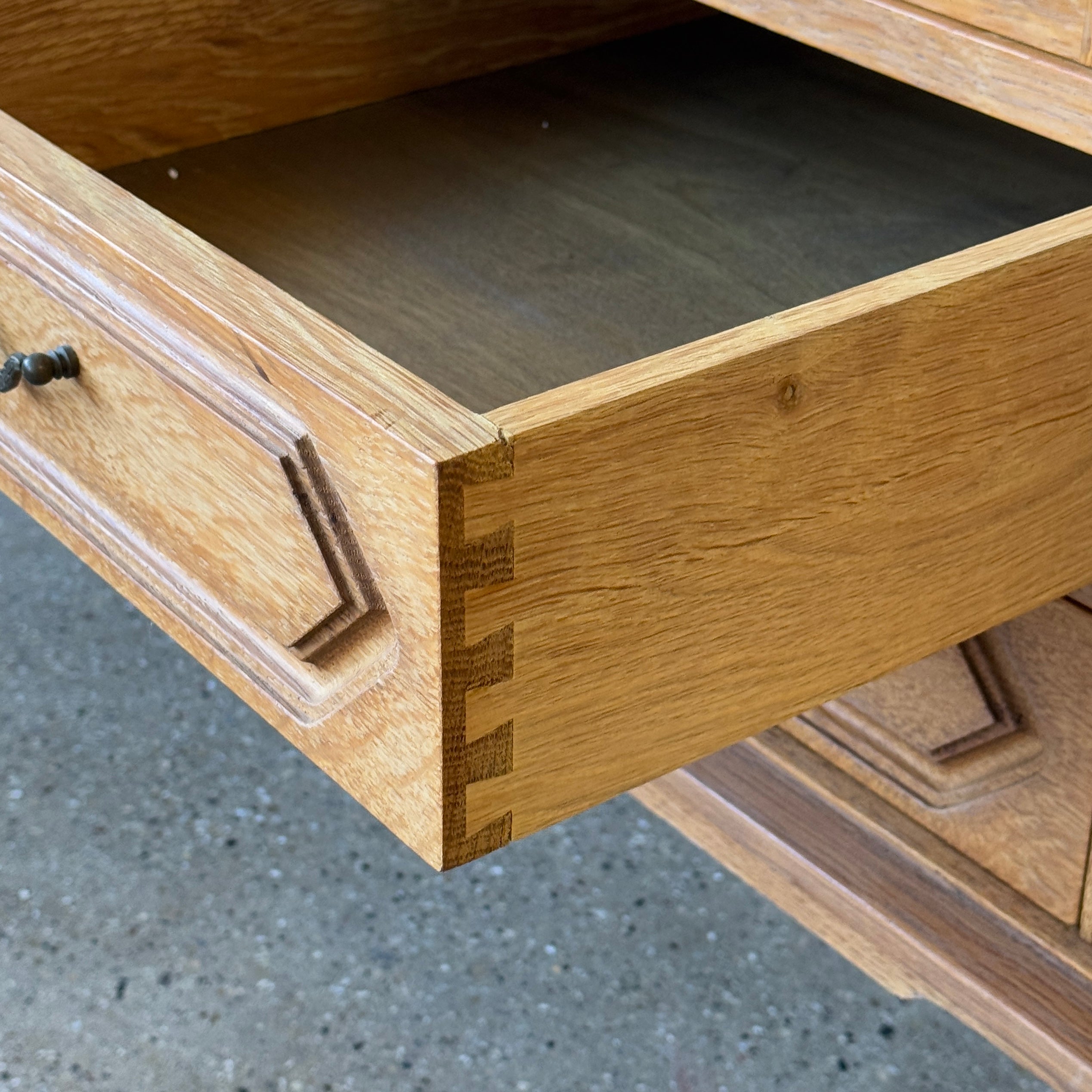 Danish Carved Oak Brutalist Sideboard