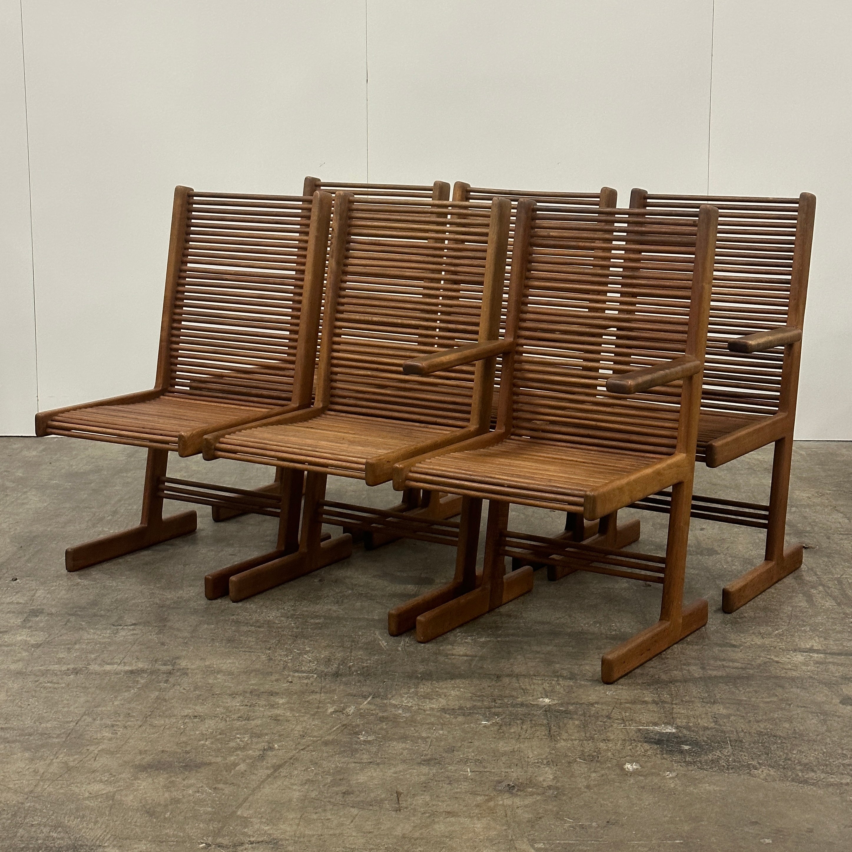 Highback Spindle Dowel Oak Dining Chairs by Stephen Hynsom