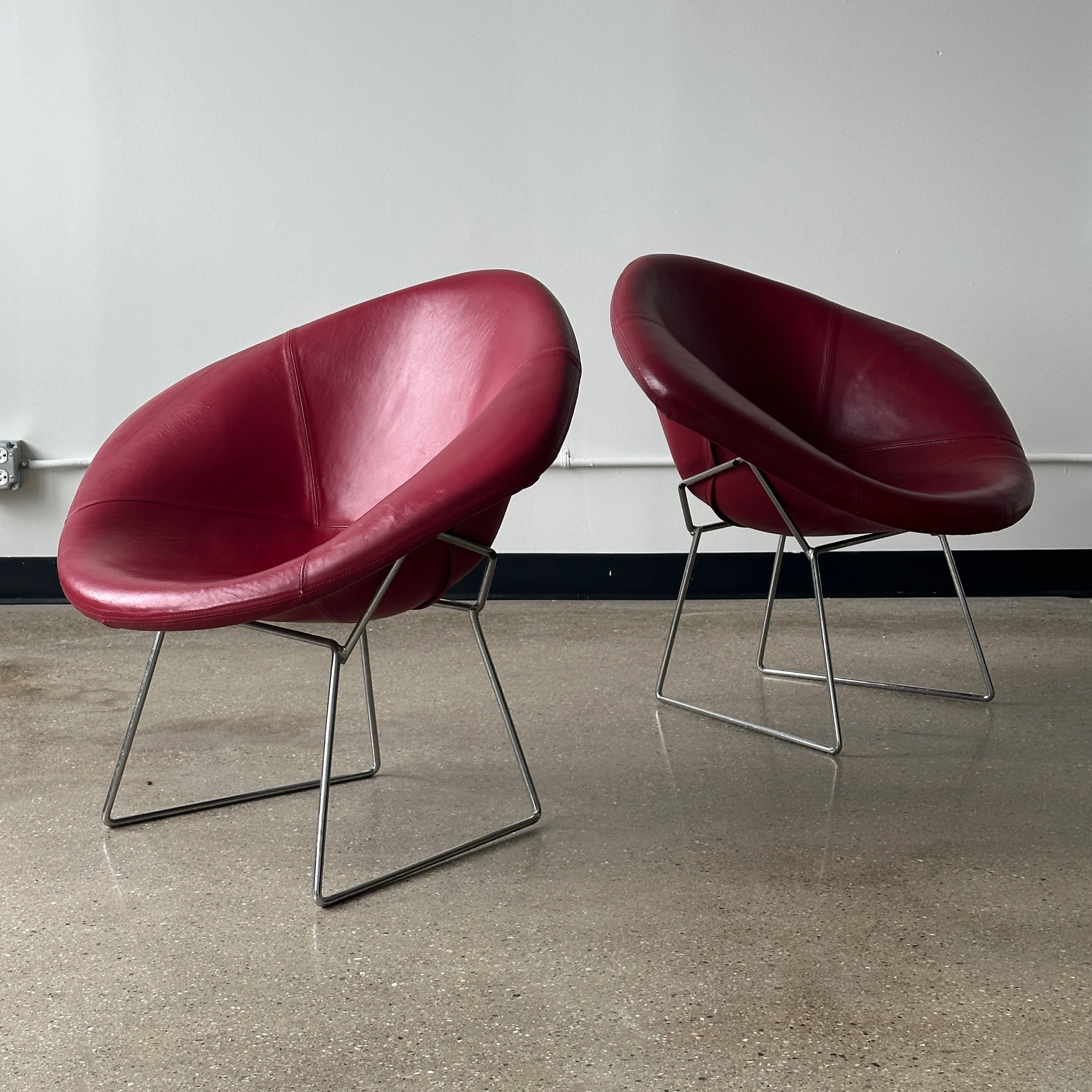 Diamond Chairs in Oxblood Leather by Harry Bertoia for Knoll