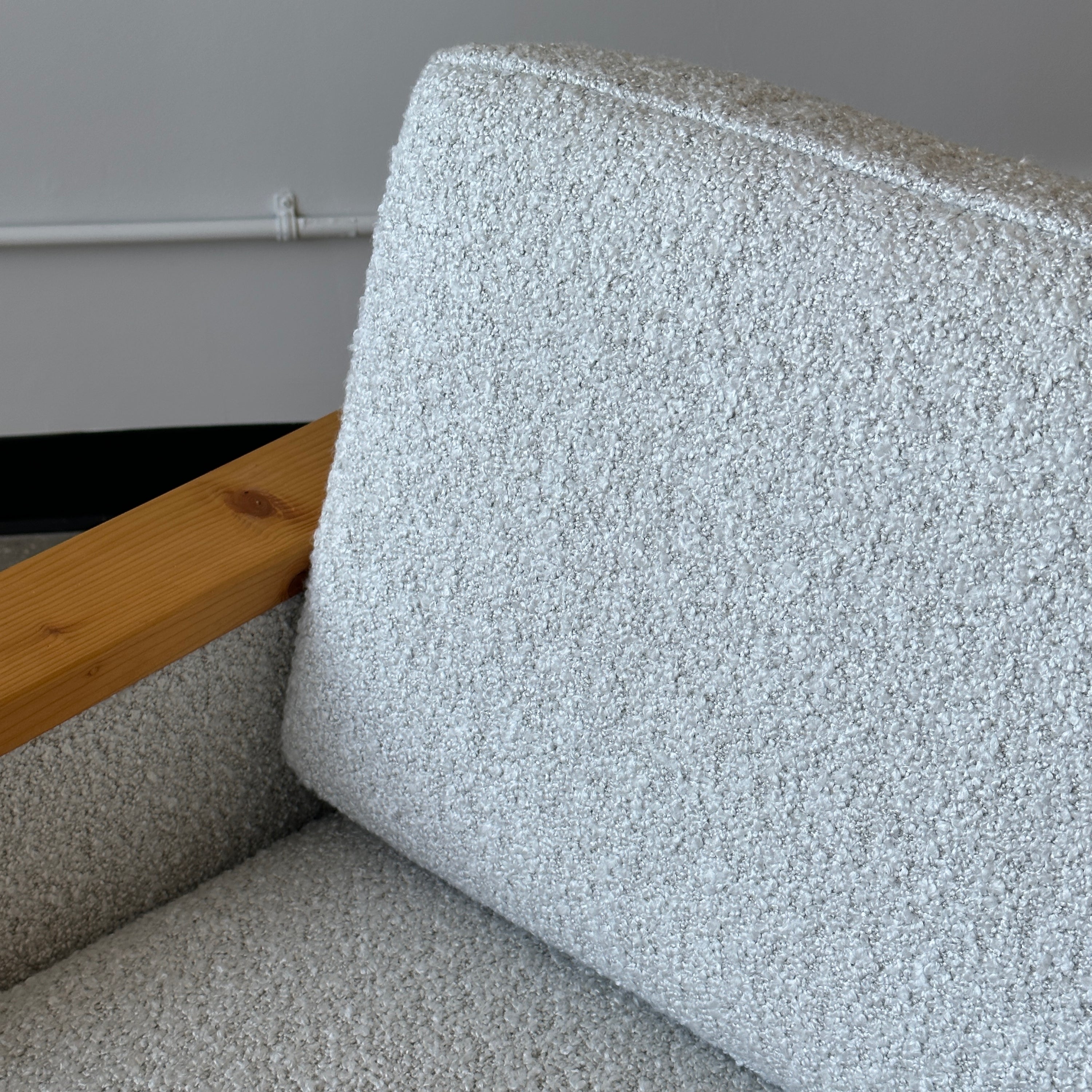 Swedish Pine Lounge Chair in Nubby Boucle