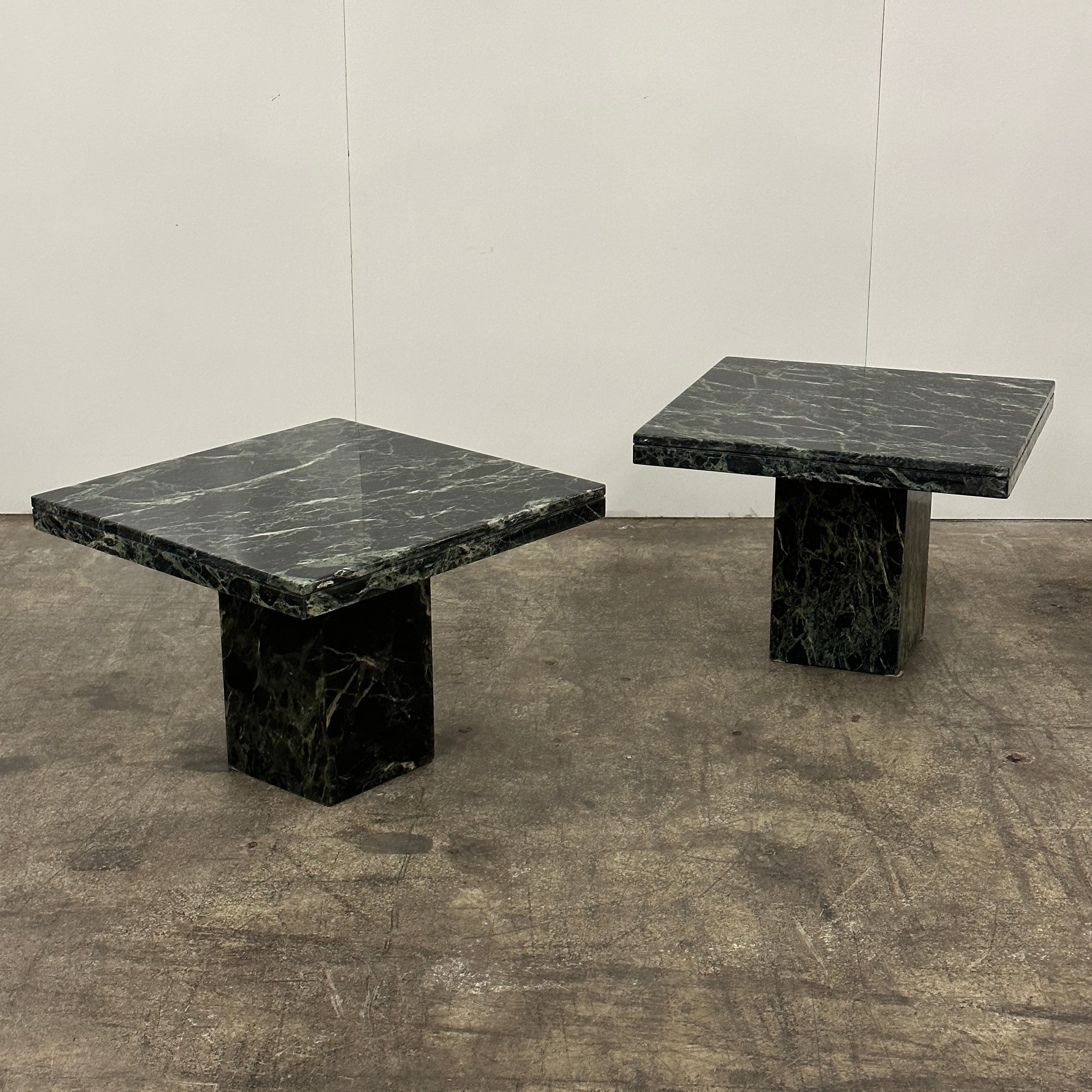 Italian Green Verde Marble Pedestal Tables