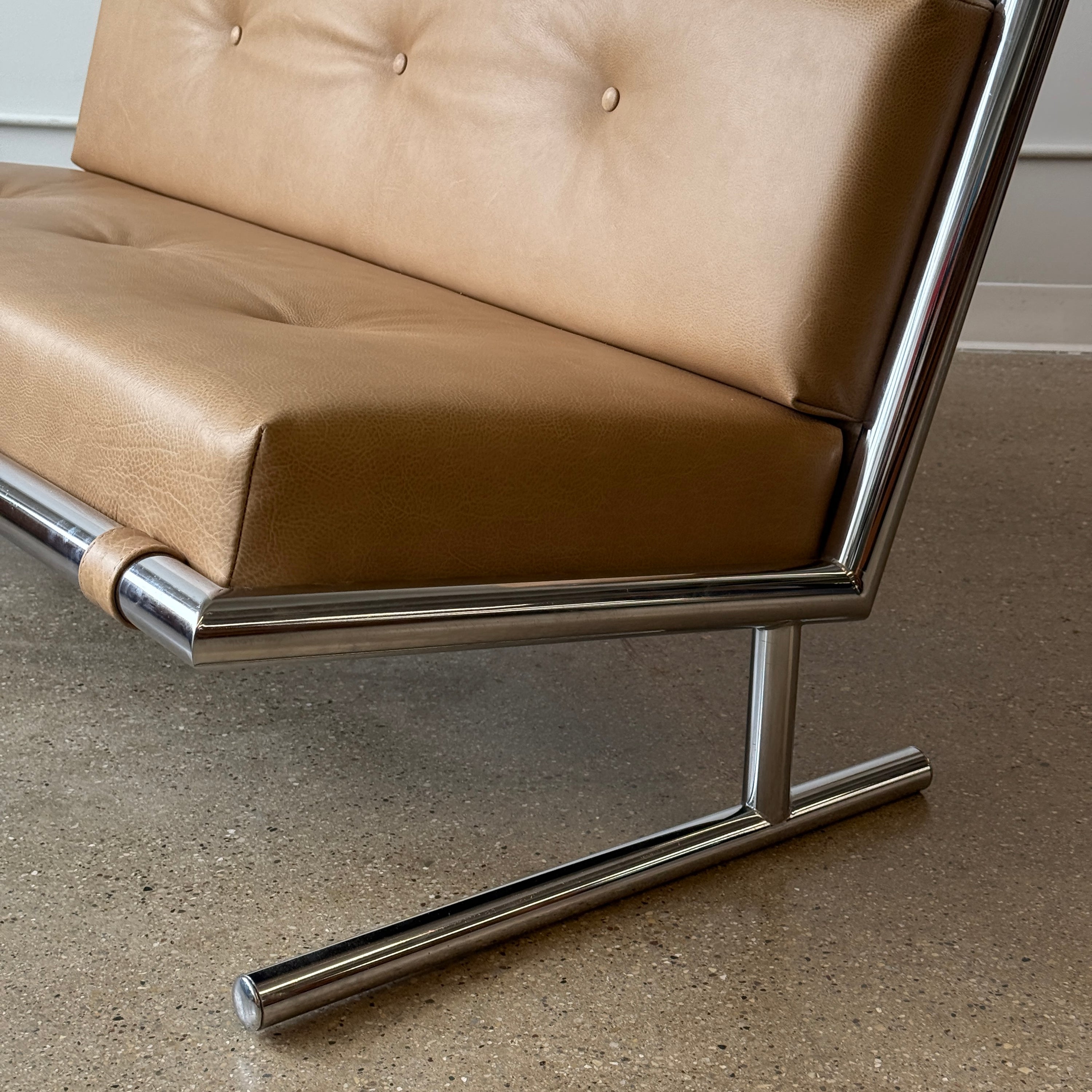 Leather/Chrome Sled Settee by Arthur Umanoff for Directional