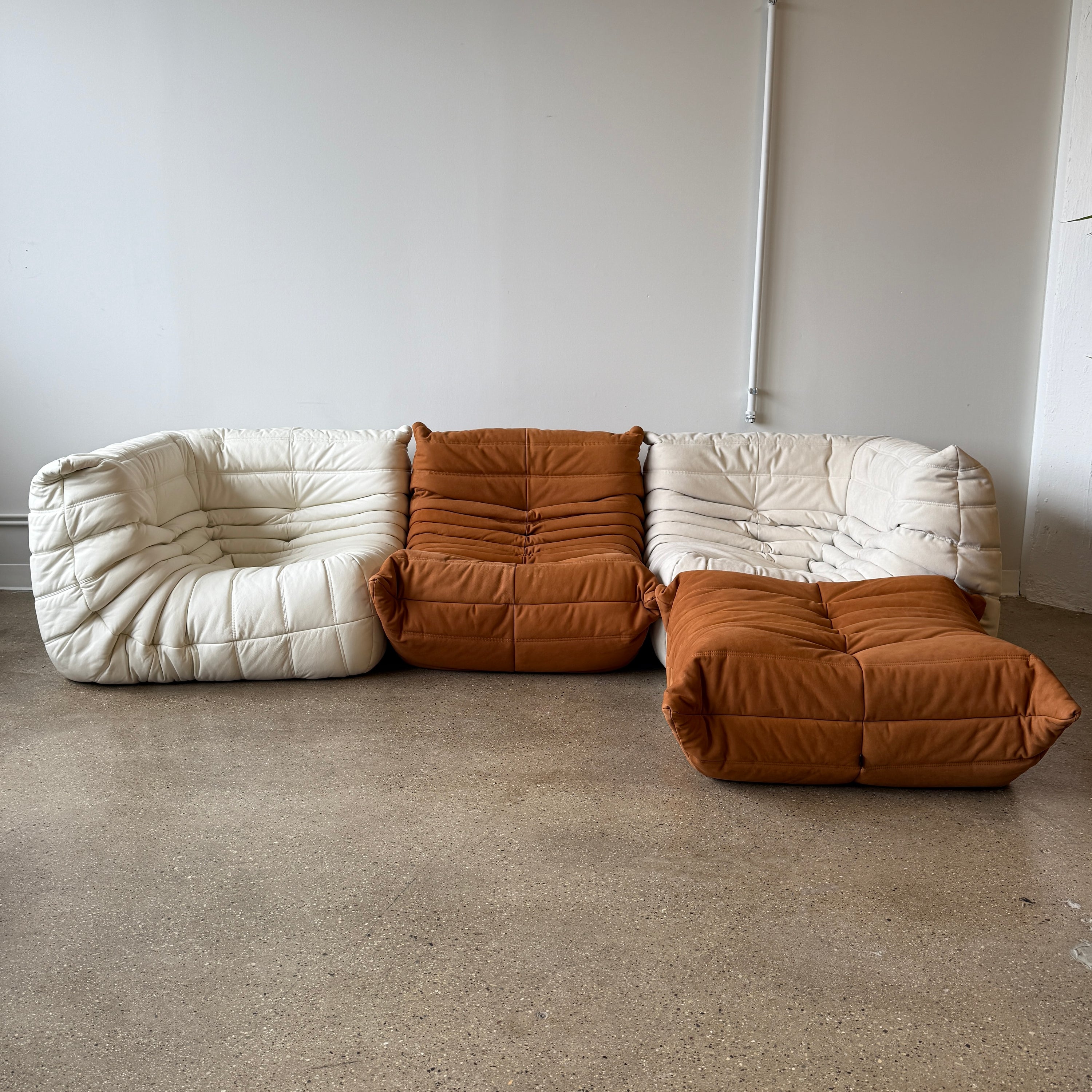 Togo Lounge Chair + Ottoman by Michel Ducaroy for Ligne Roset in Brown Leather