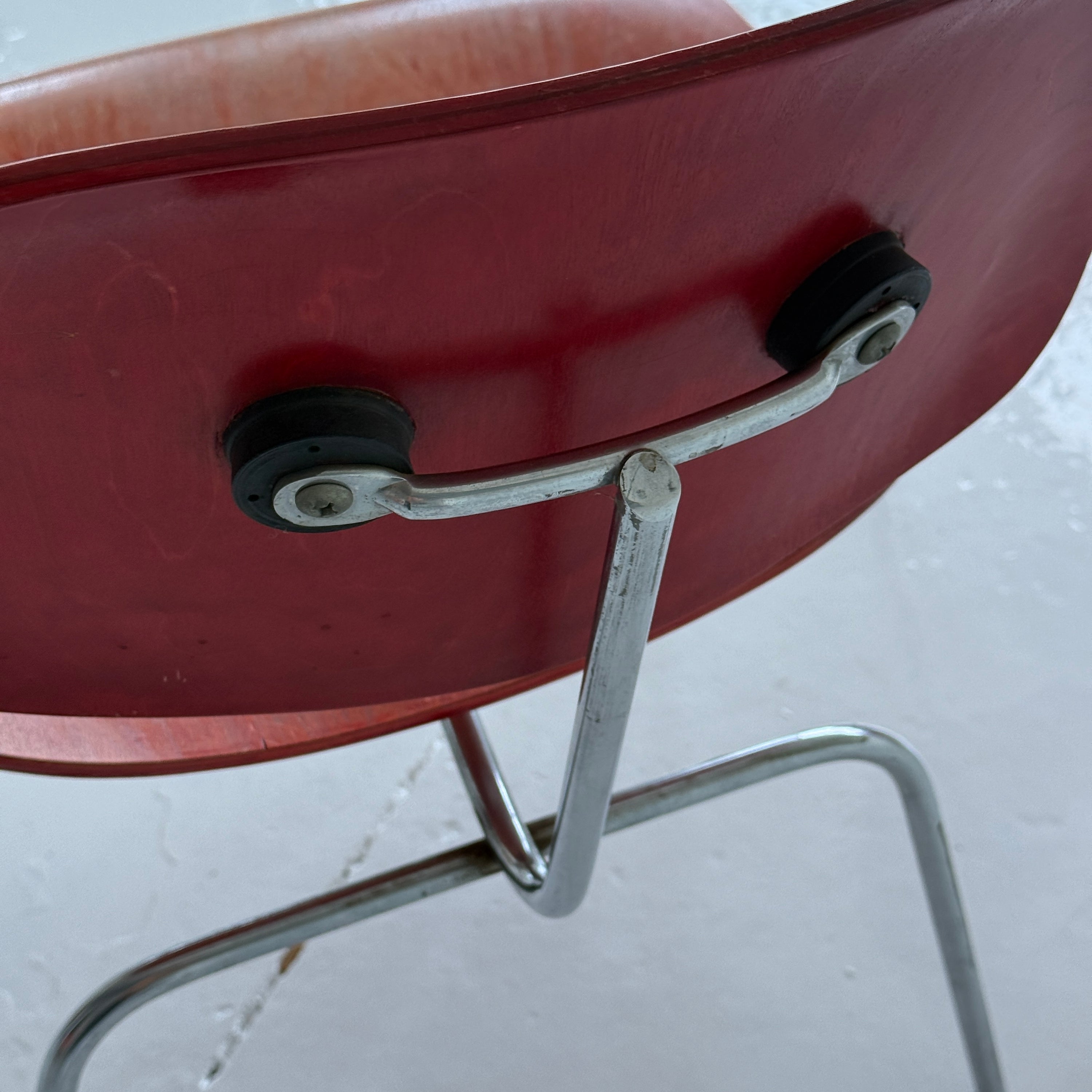 DCM Chairs by Charles + Ray Eames for Herman Miller in Red Aniline Dye