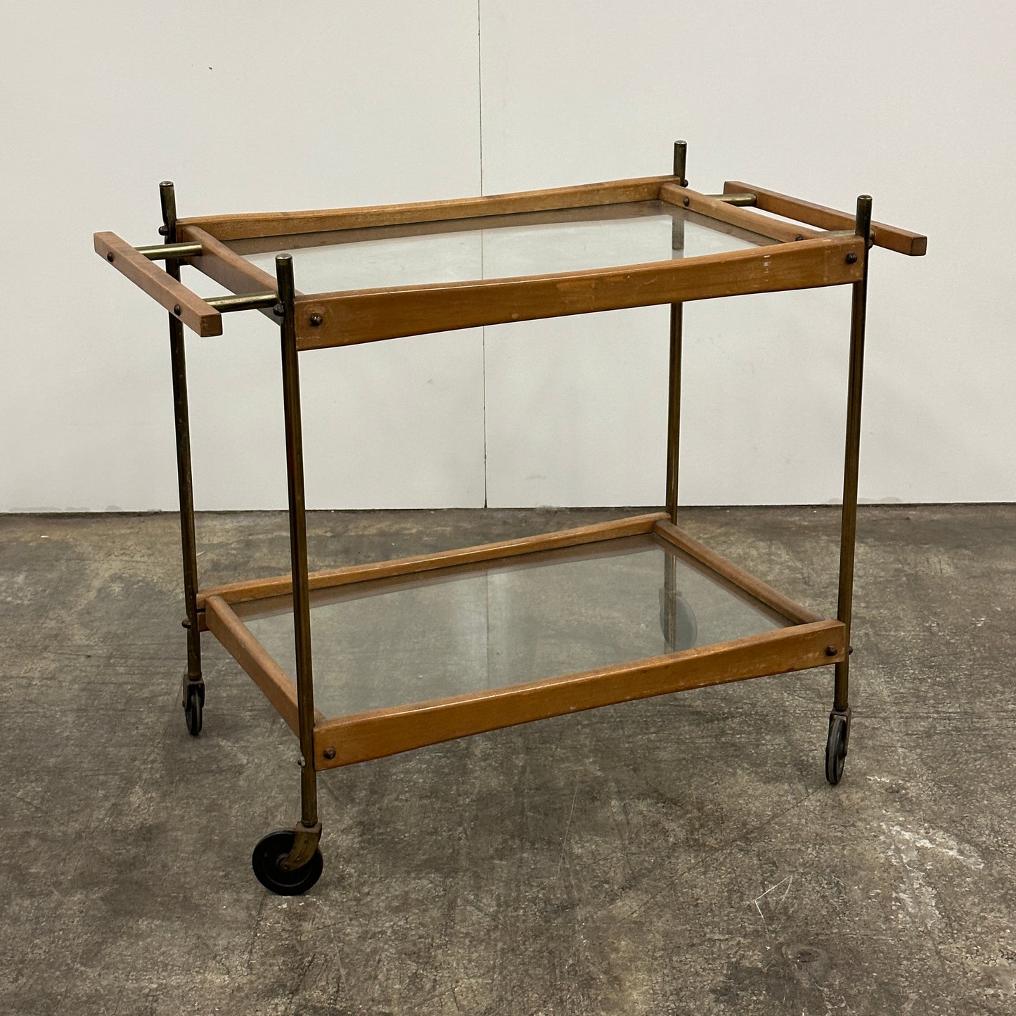 Brass/Wood Bar Cart in the Style of Paul McCobb