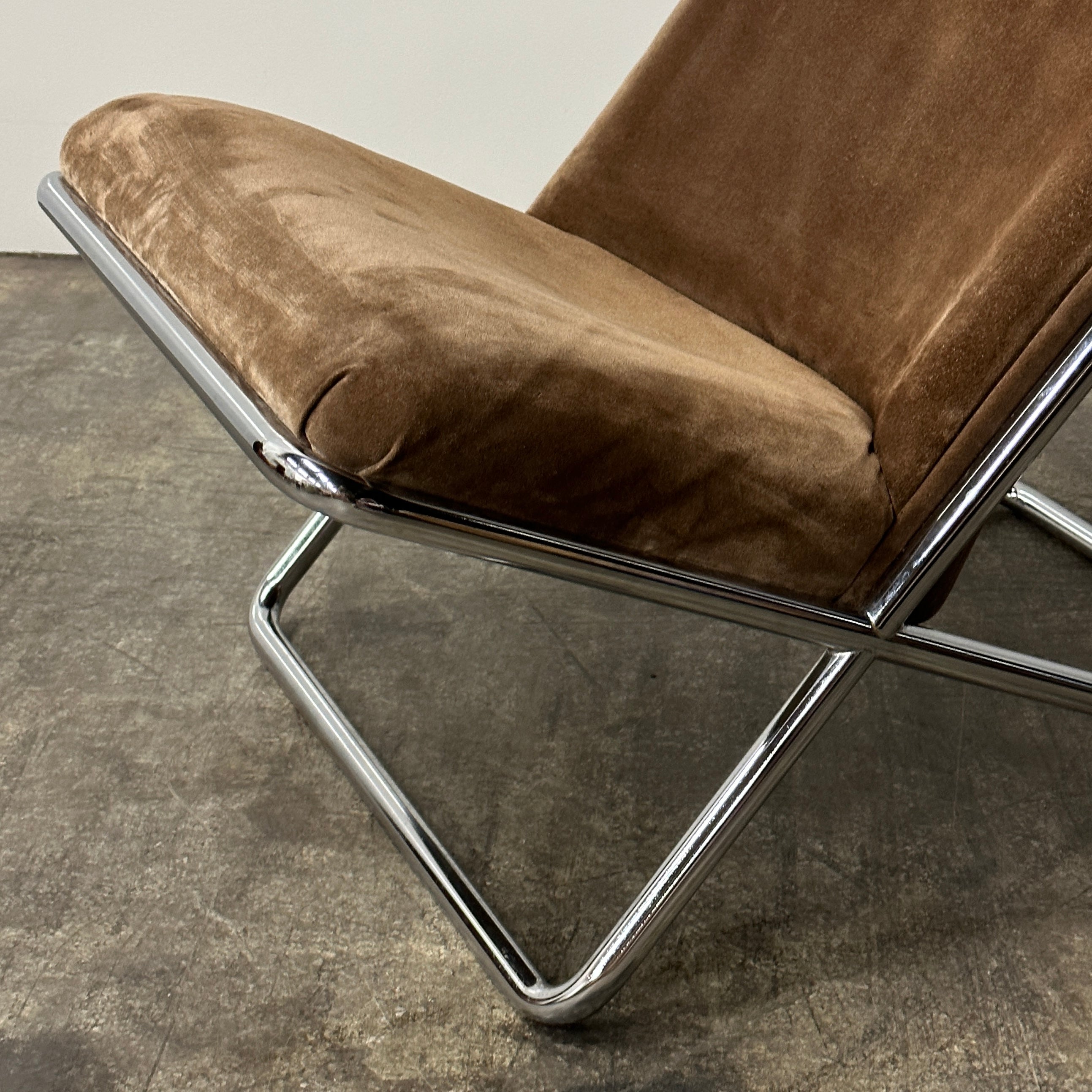 Scissor Chair by Ward Bennett in Original Brown Suede