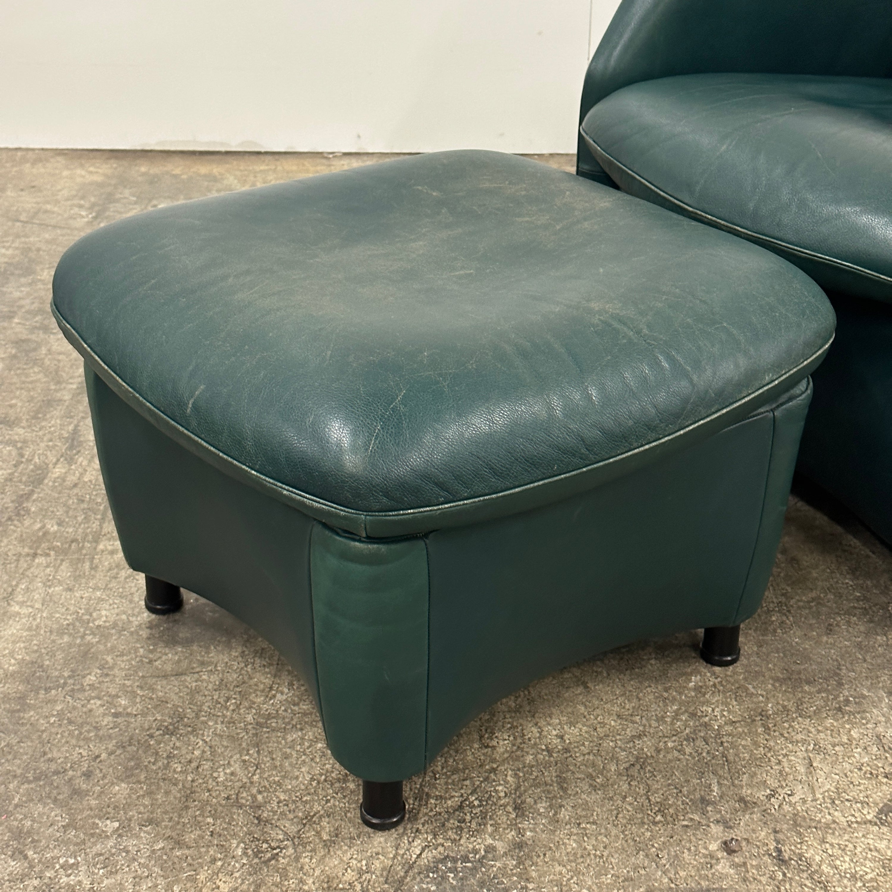 De Sede Green Leather Lounge Chair/Ottoman