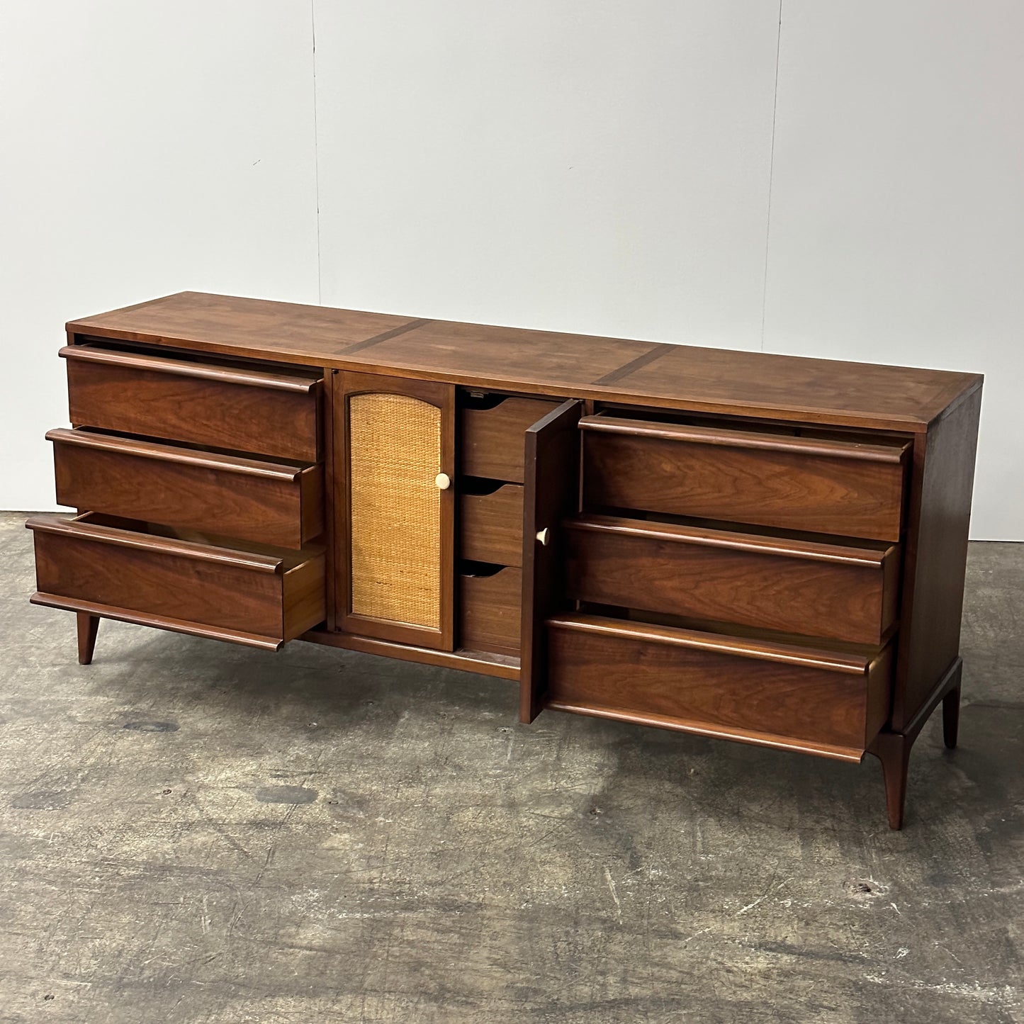 Vintage Walnut and Cane Dresser by Lane