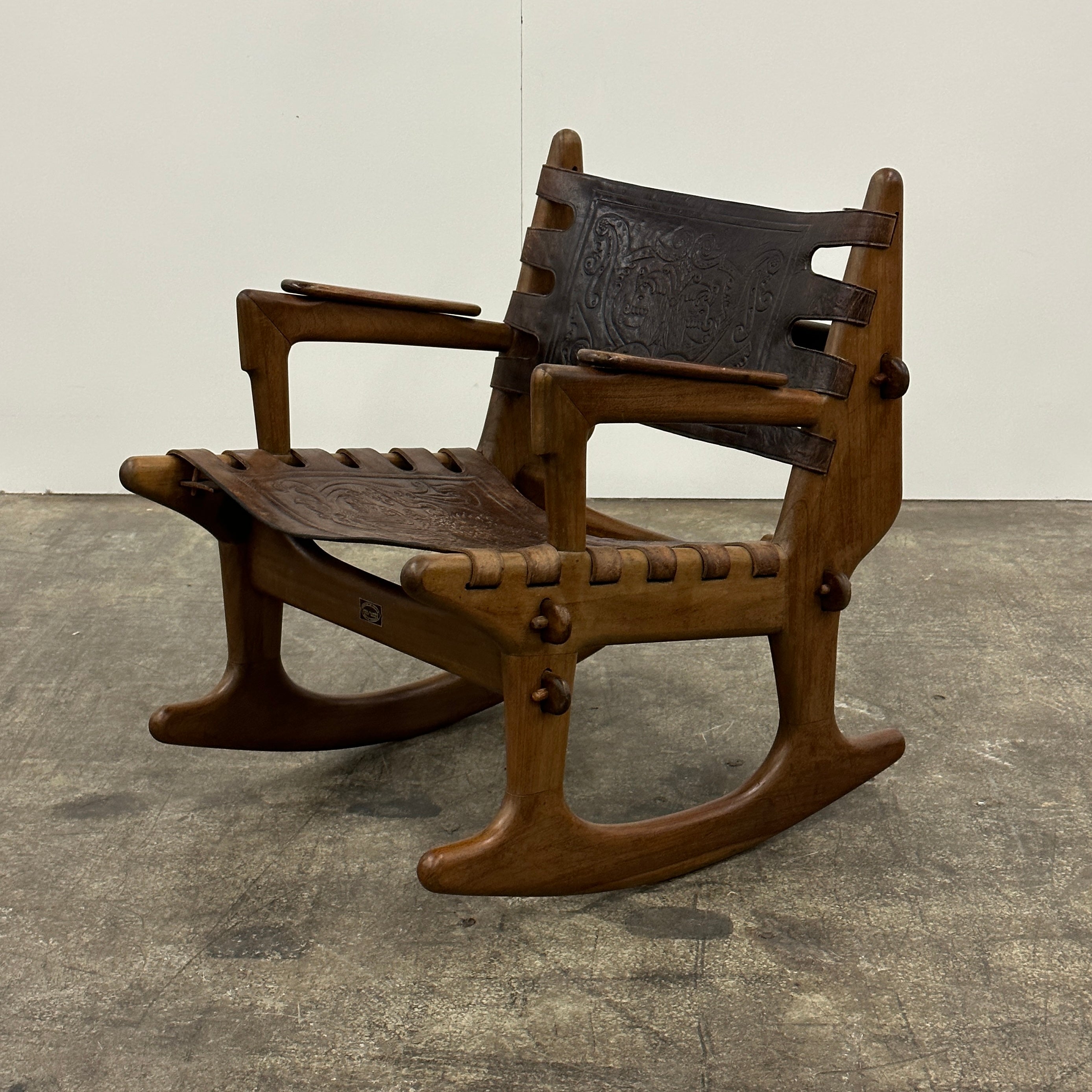 Leather Sling Rocking Chair by Angel Pazmino for Muebles de Estilo