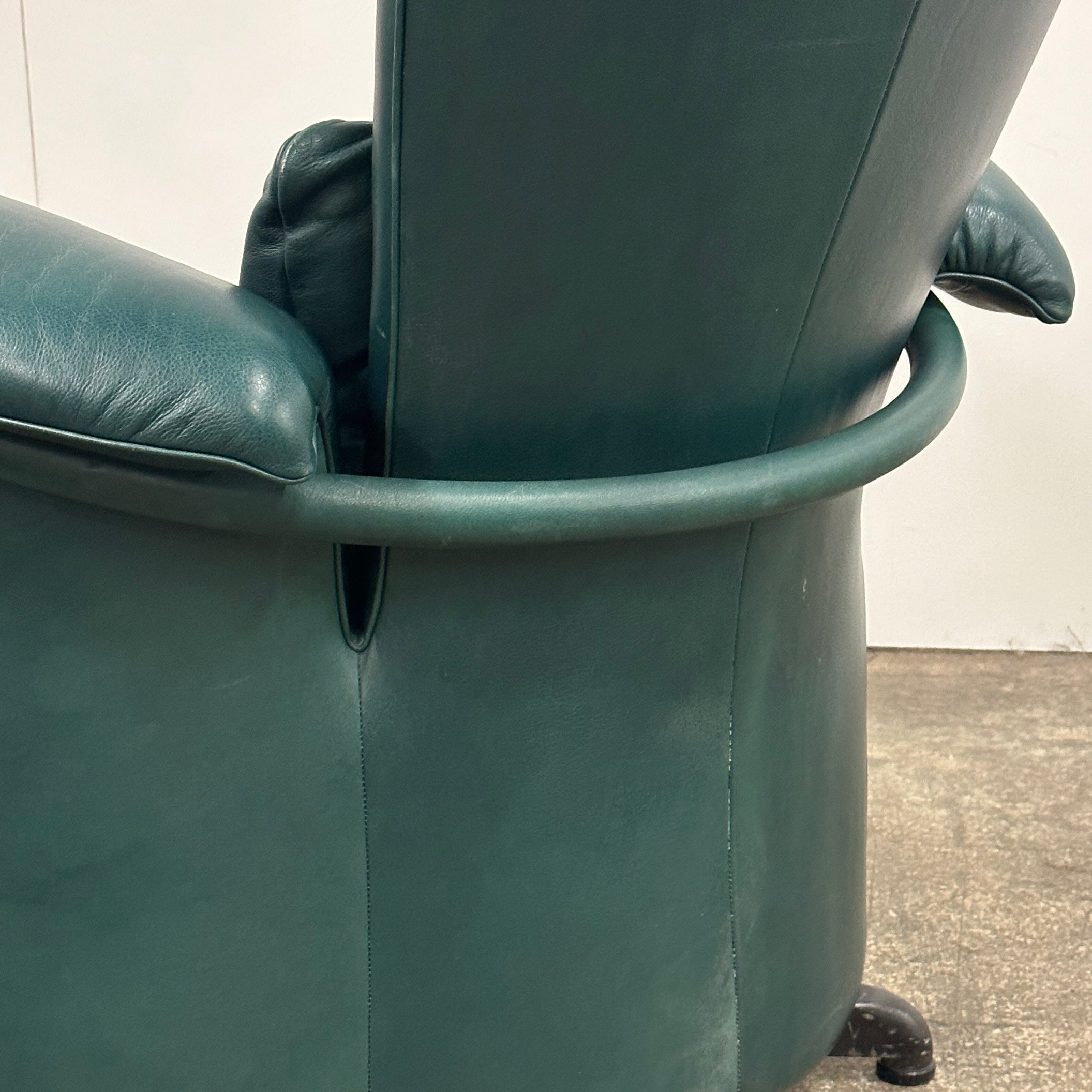 De Sede Green Leather Lounge Chair/Ottoman