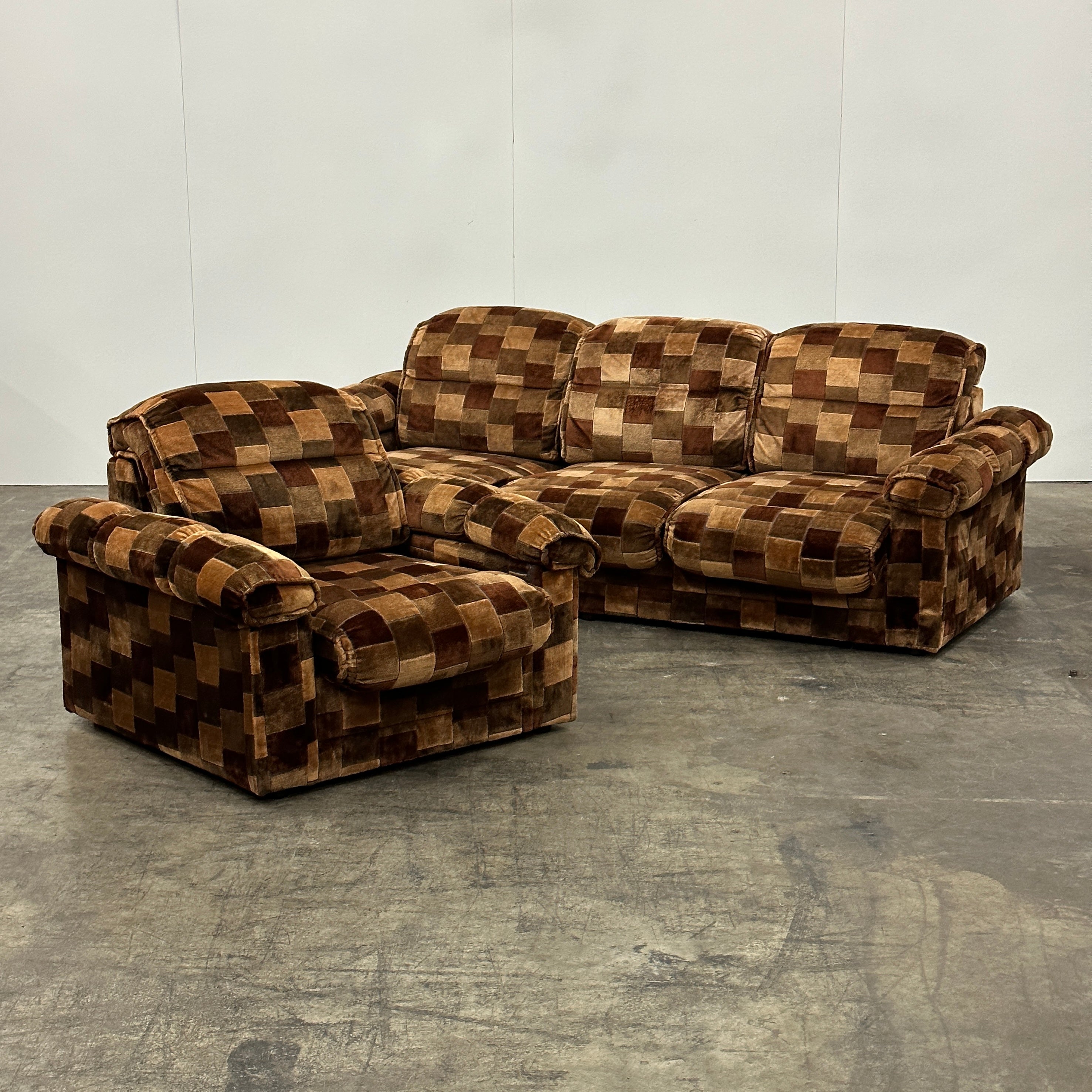 German Patchwork Velour Lounge Chair