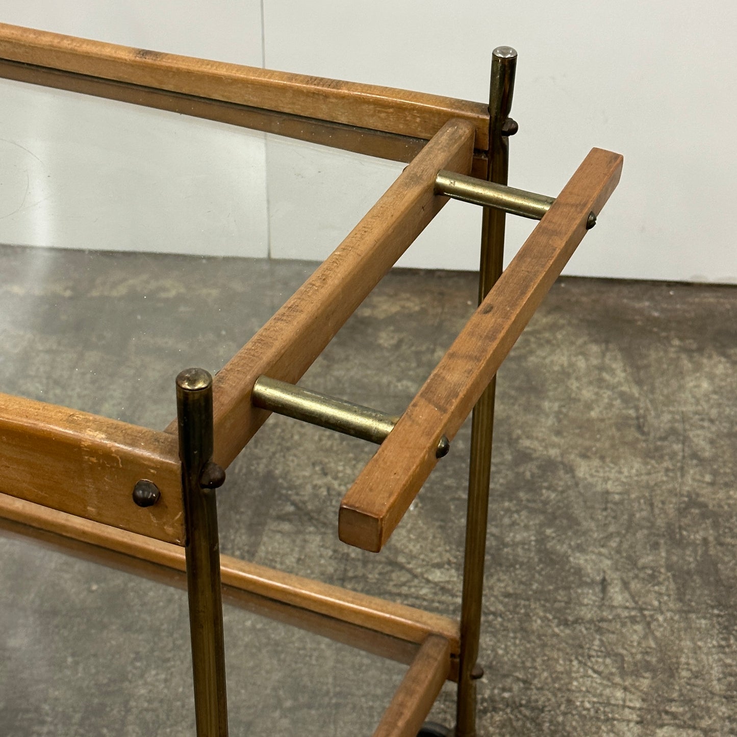 Brass/Wood Bar Cart in the Style of Paul McCobb