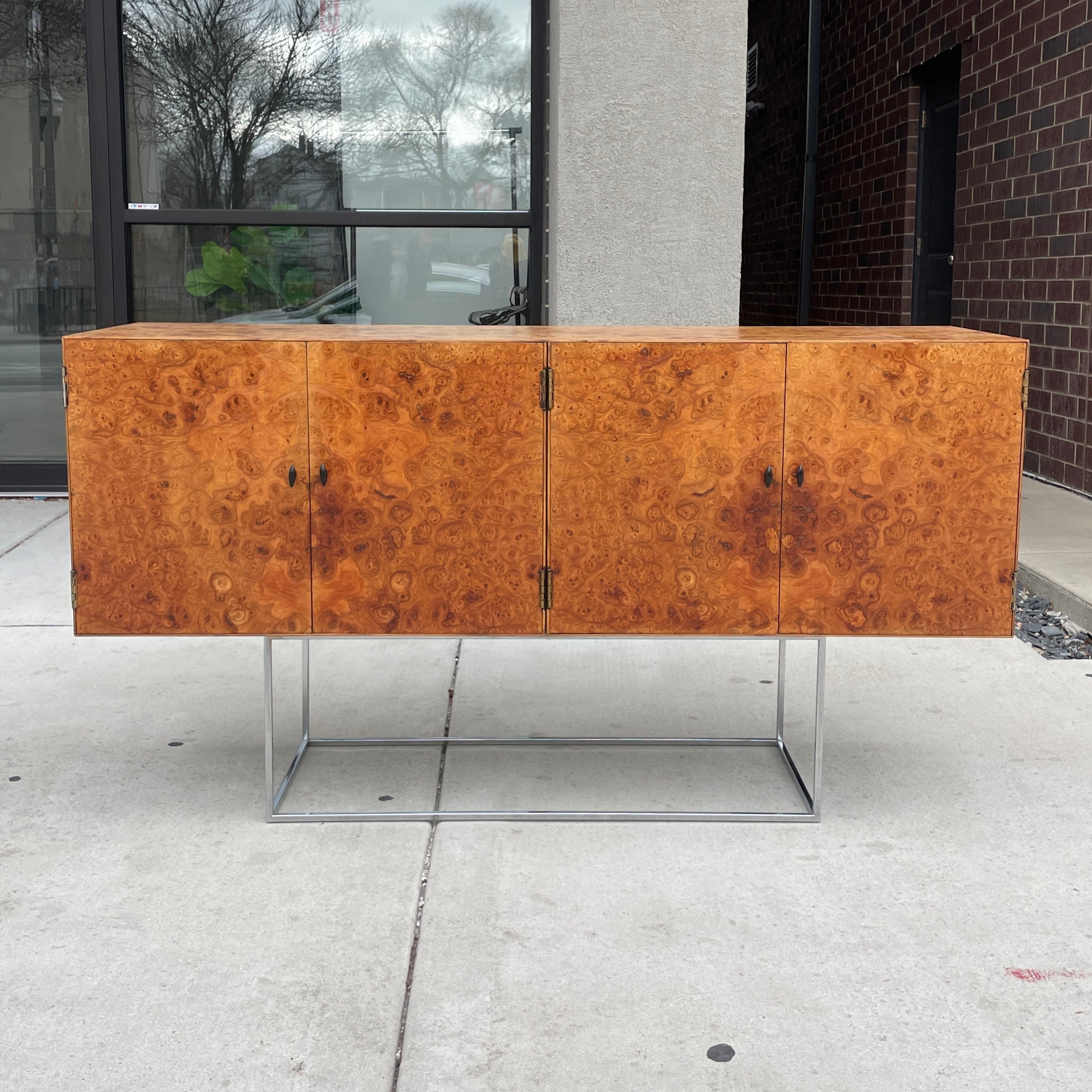 Floating Burlwood Credenza/Sideboard by Milo Baughman