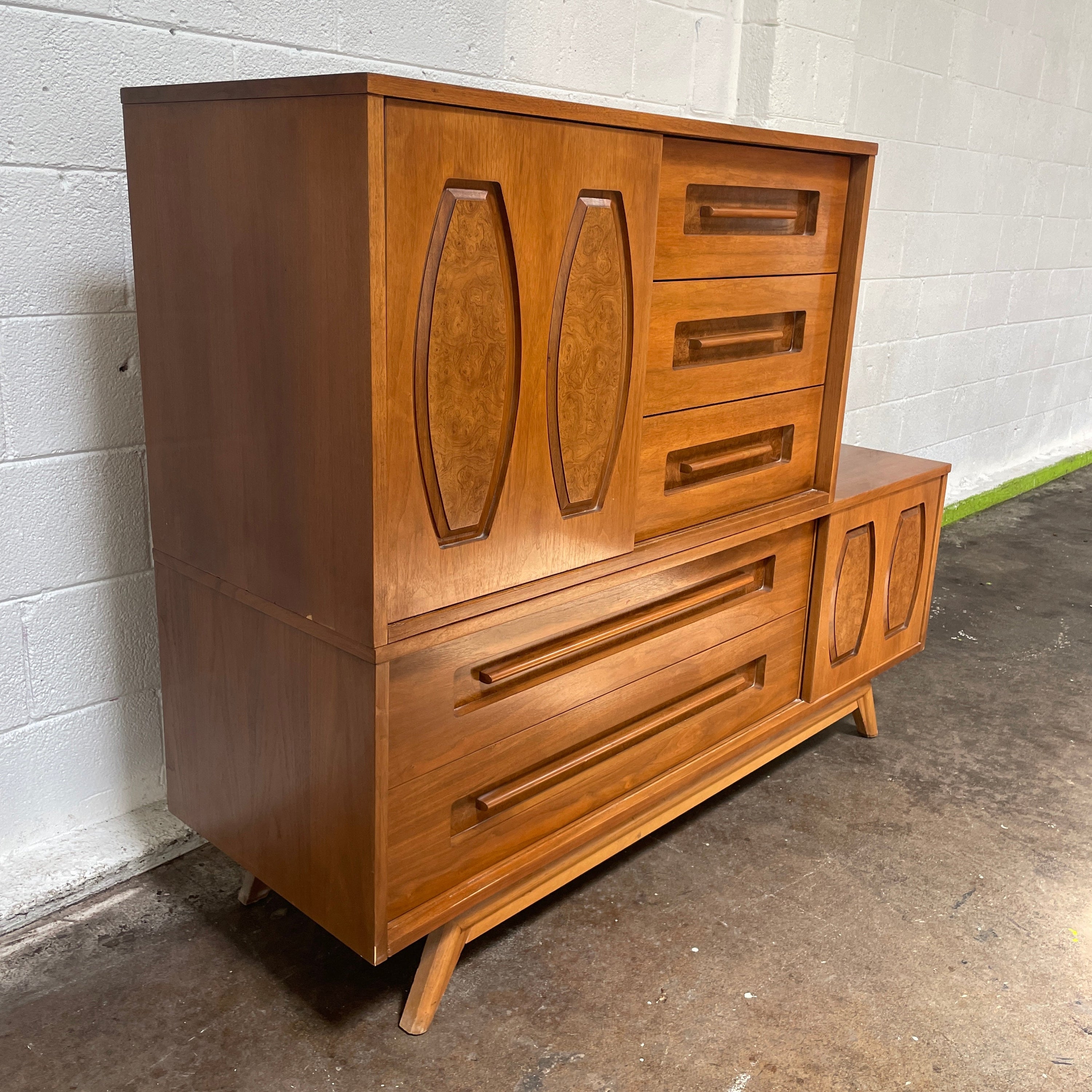 2-Piece Young Manufacturing Walnut/Burl Highboy/Credenza